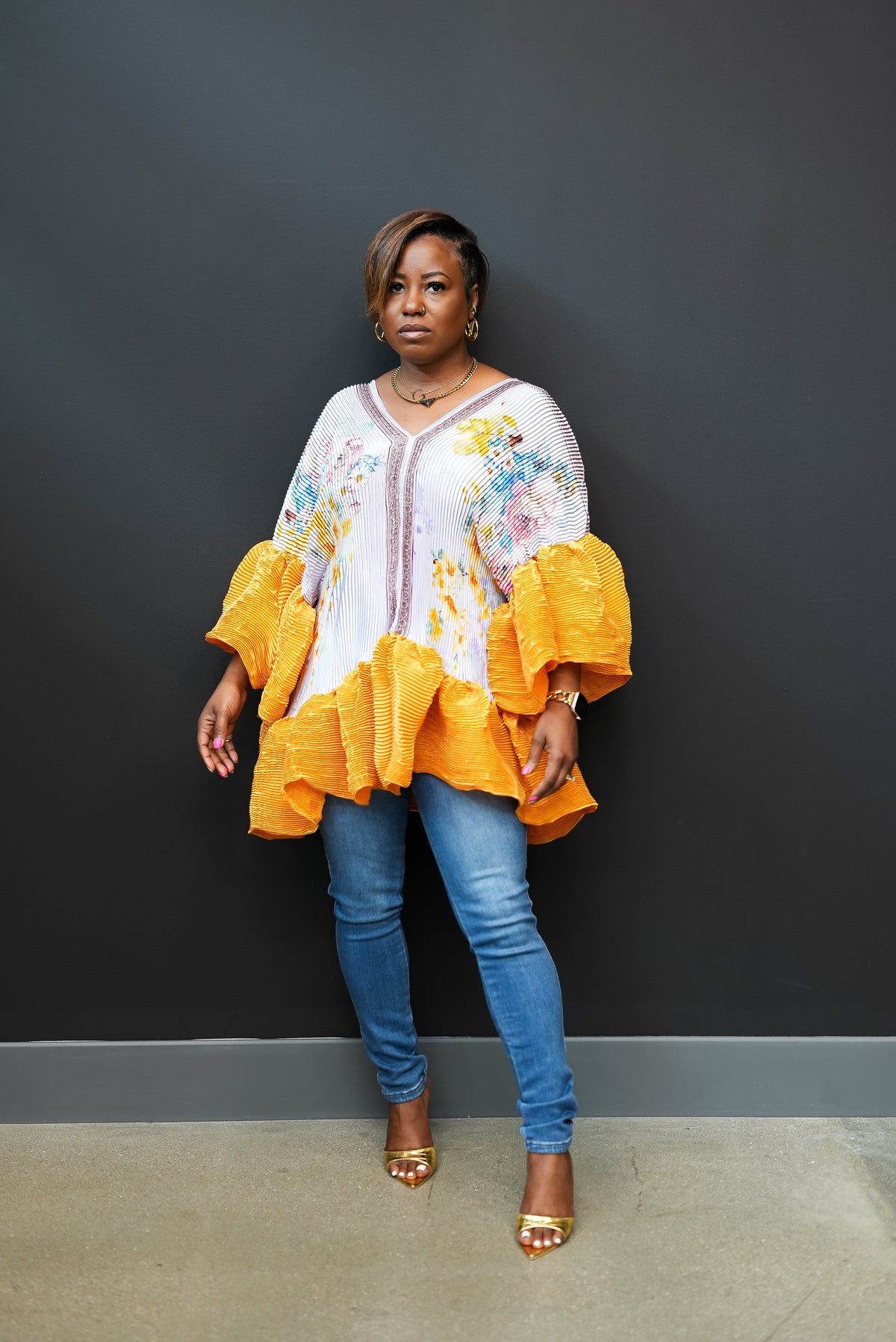 Floral Ruffle Mini Shirt Dress