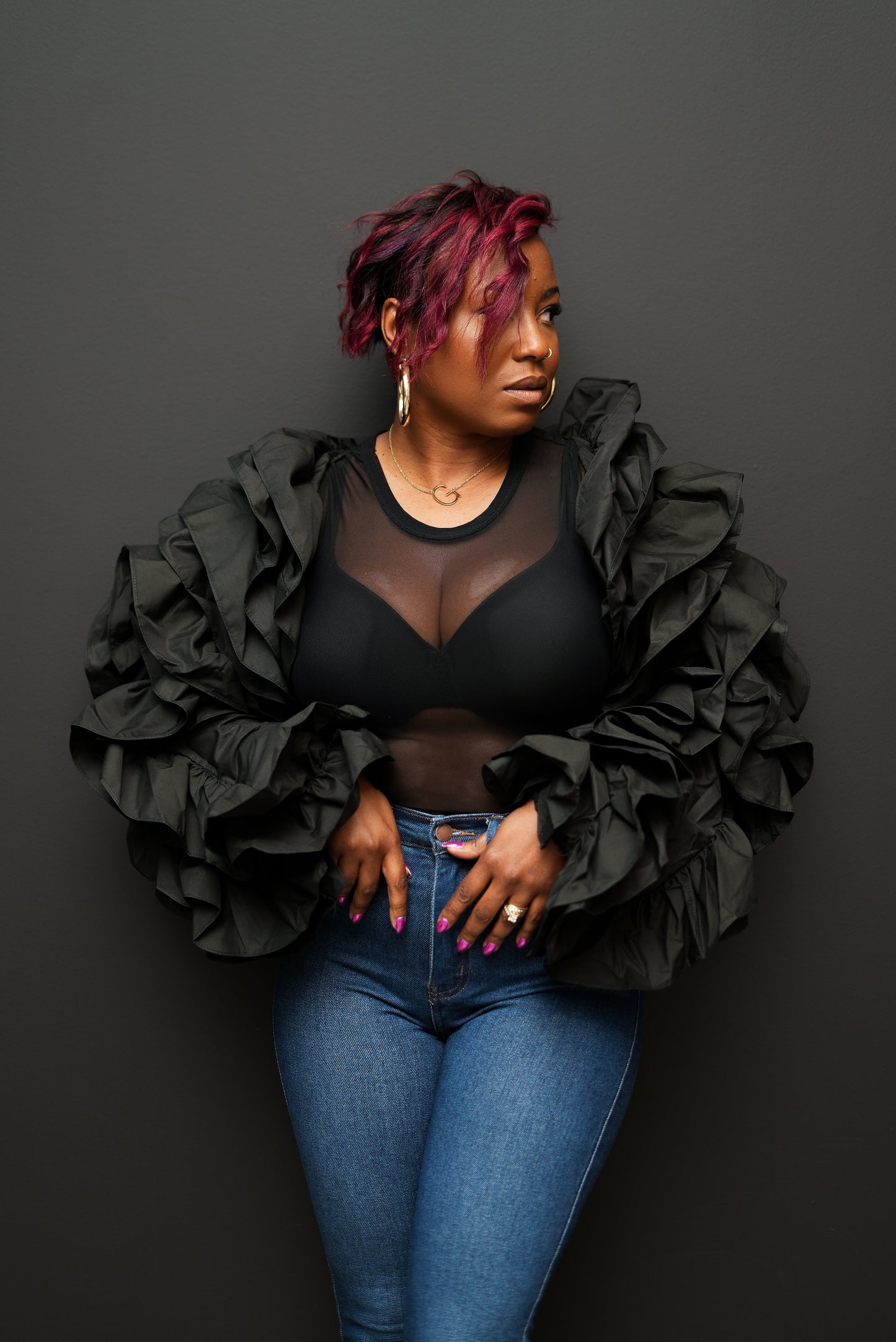 Golden Drama Ruffle Bolero (black)