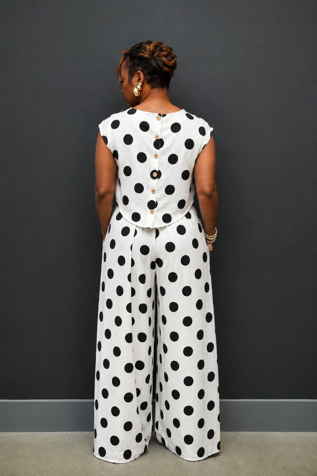 Linen Style Trouser Set (Polka Dot)