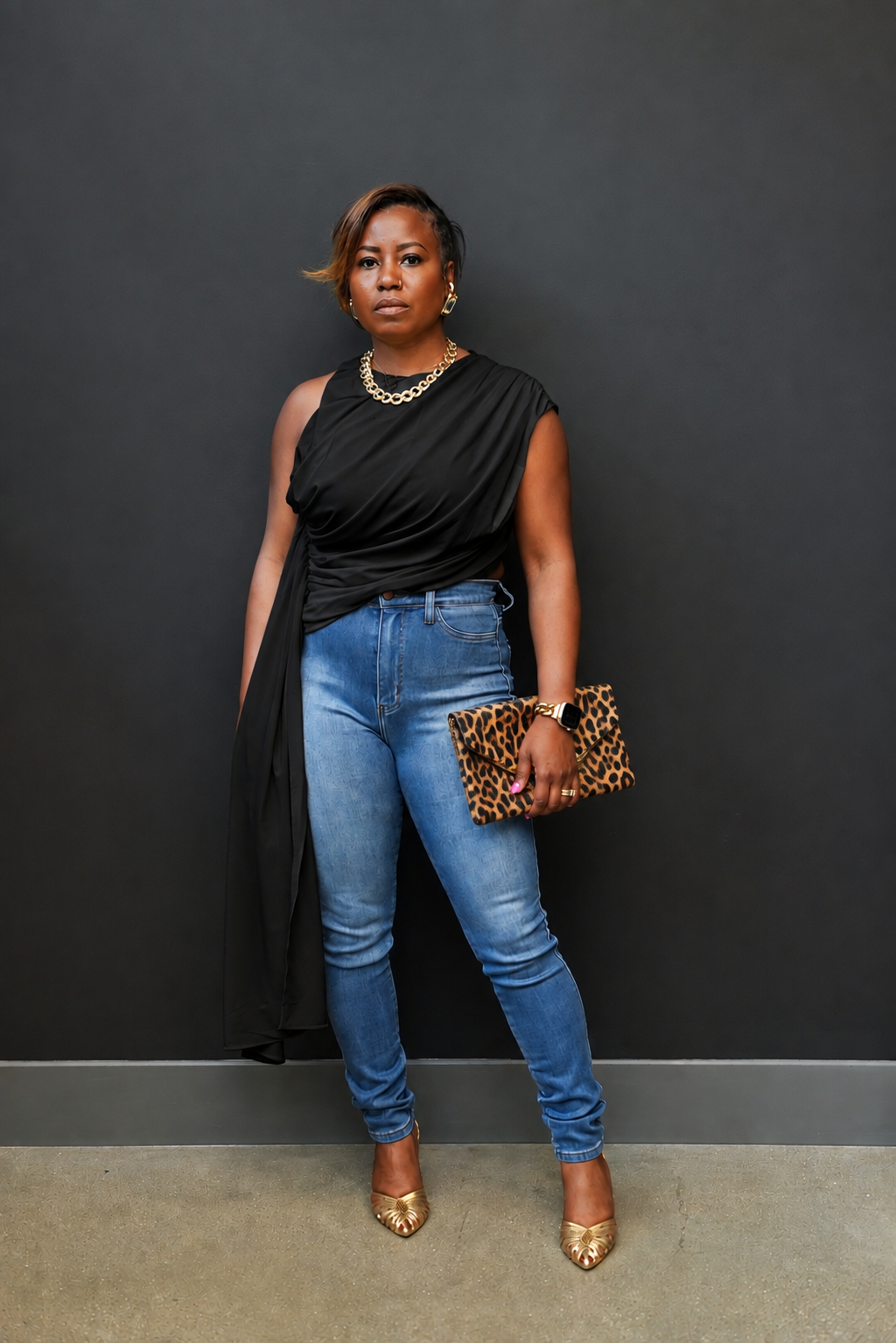 Draped One-Shoulder Top (Black)