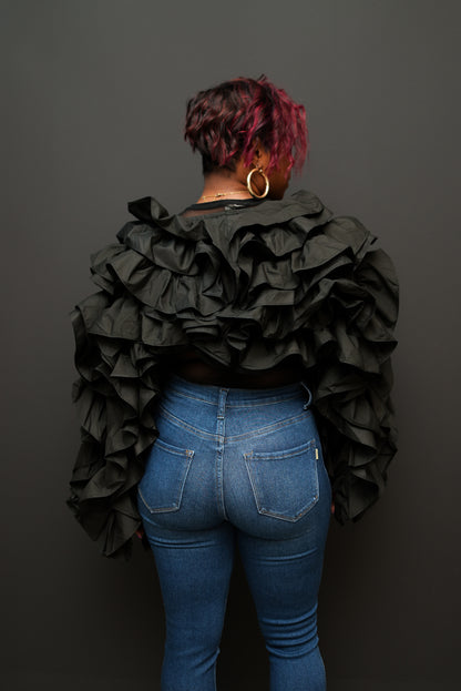 Golden Drama Ruffle Bolero (black)