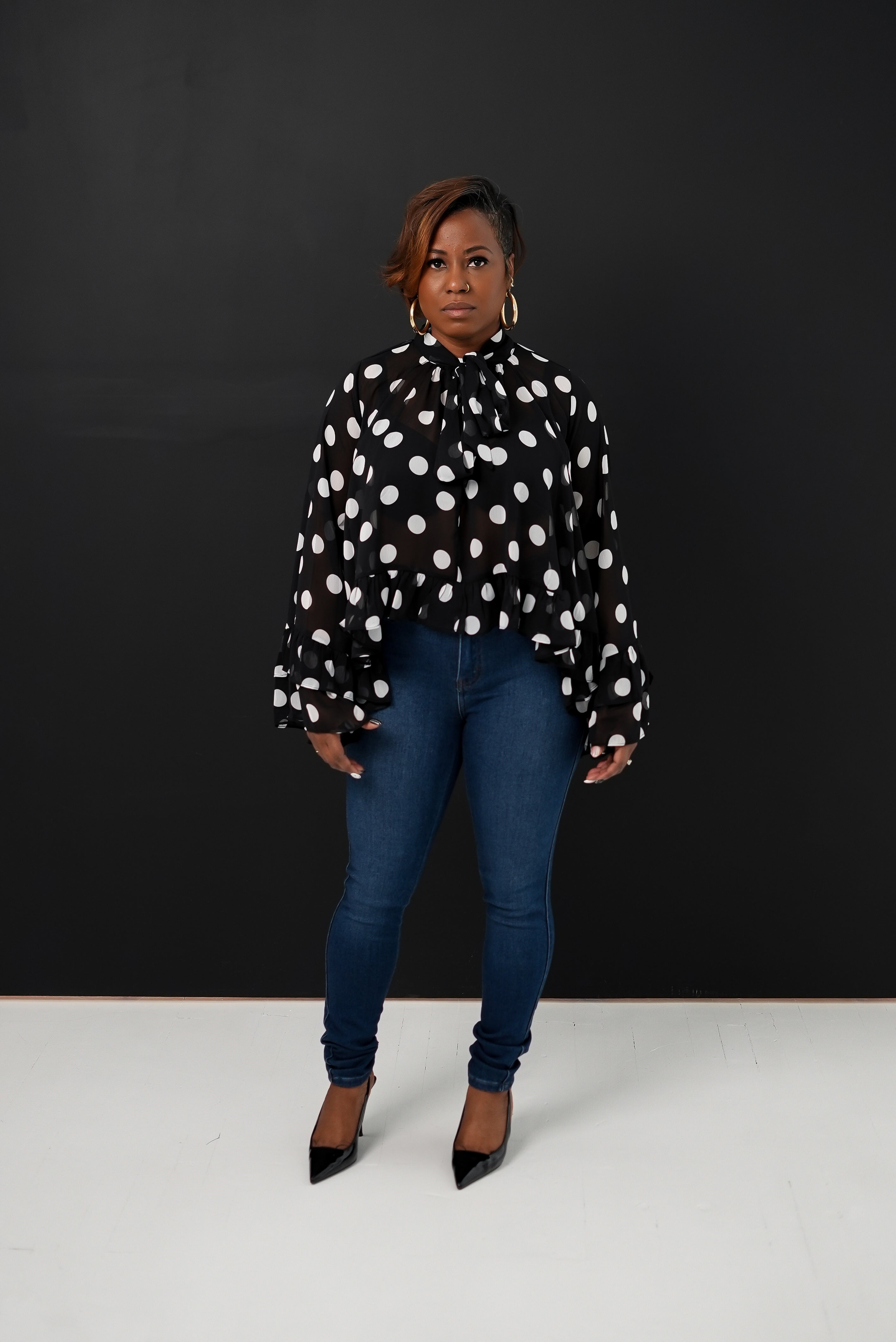 Polka Dot Printed Chiffon Blouse