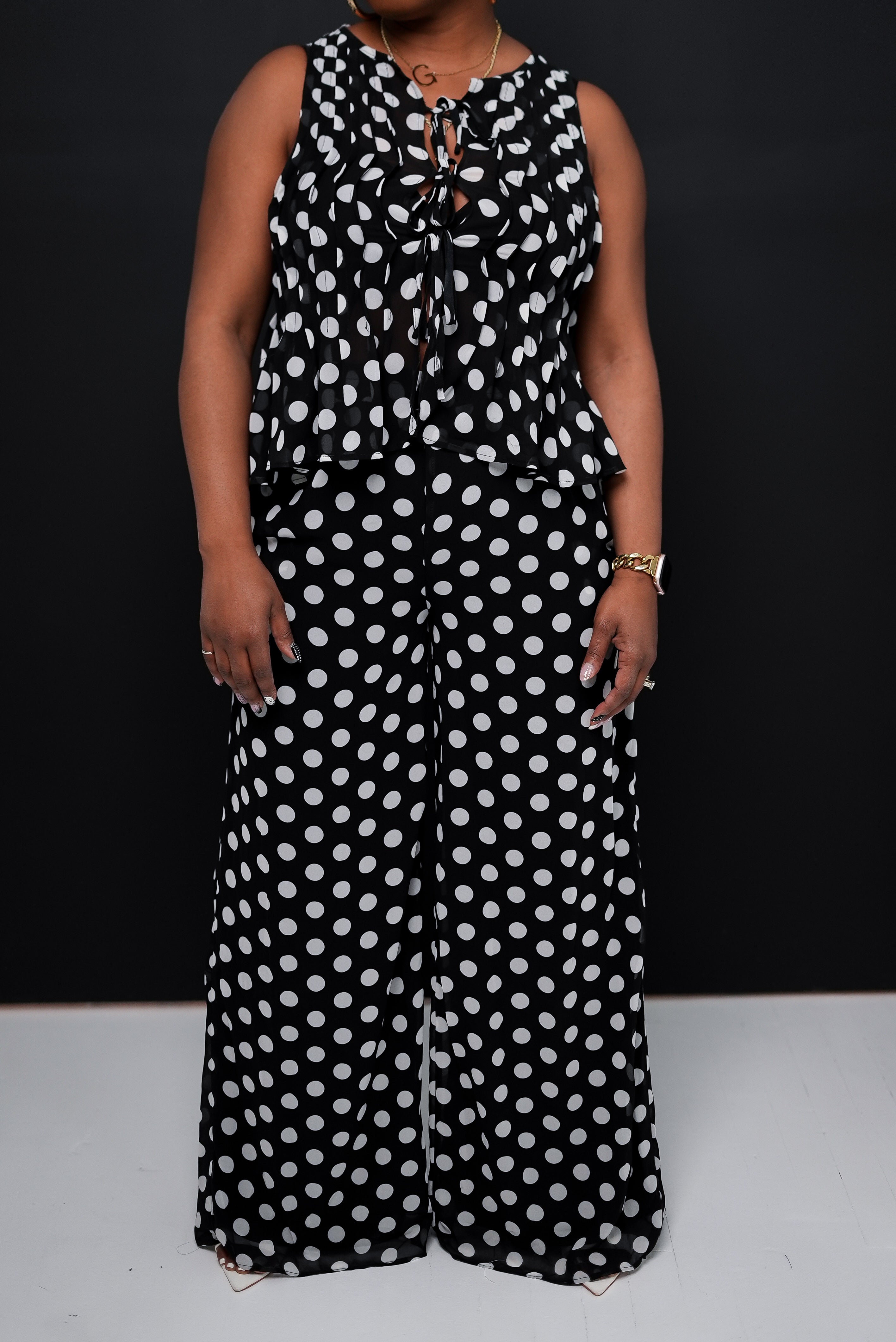 Polka Dot Wide-Leg Trouser Set