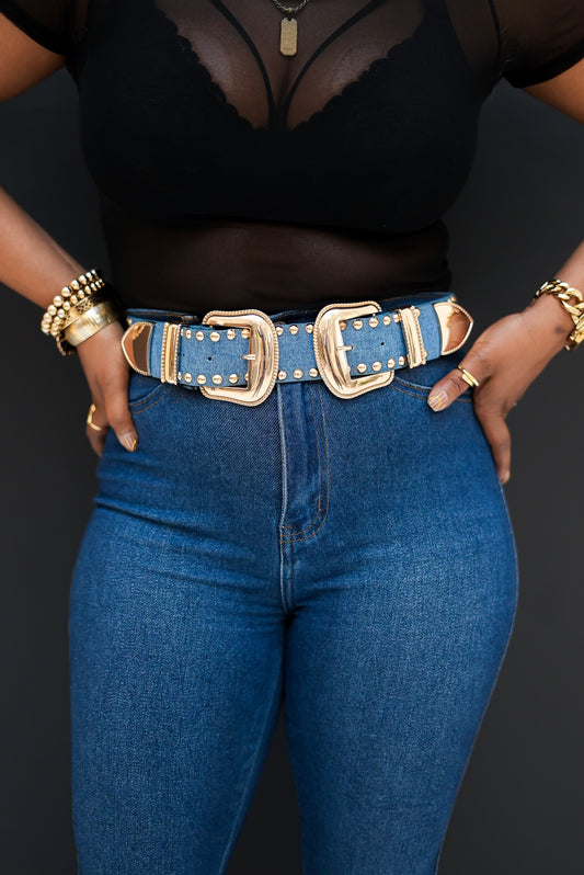 Two Buckle Denim Waist Belt