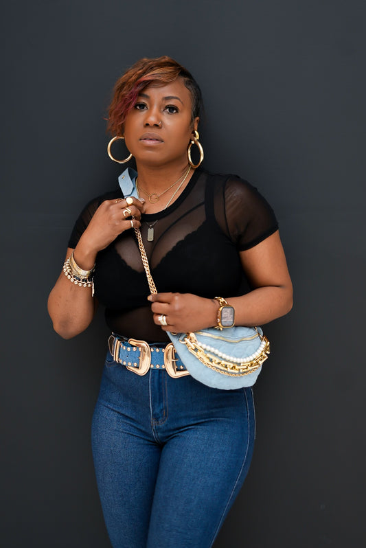 Multi Chain Denim Crossbody