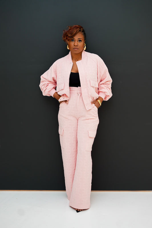 Luxury Embossed pants set (soft pink)