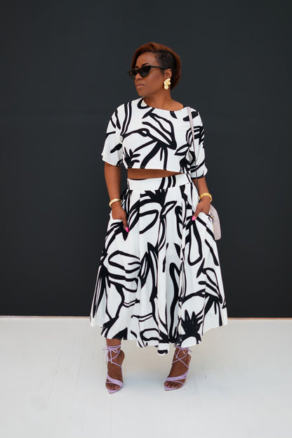 Abstract Print Skirt Set