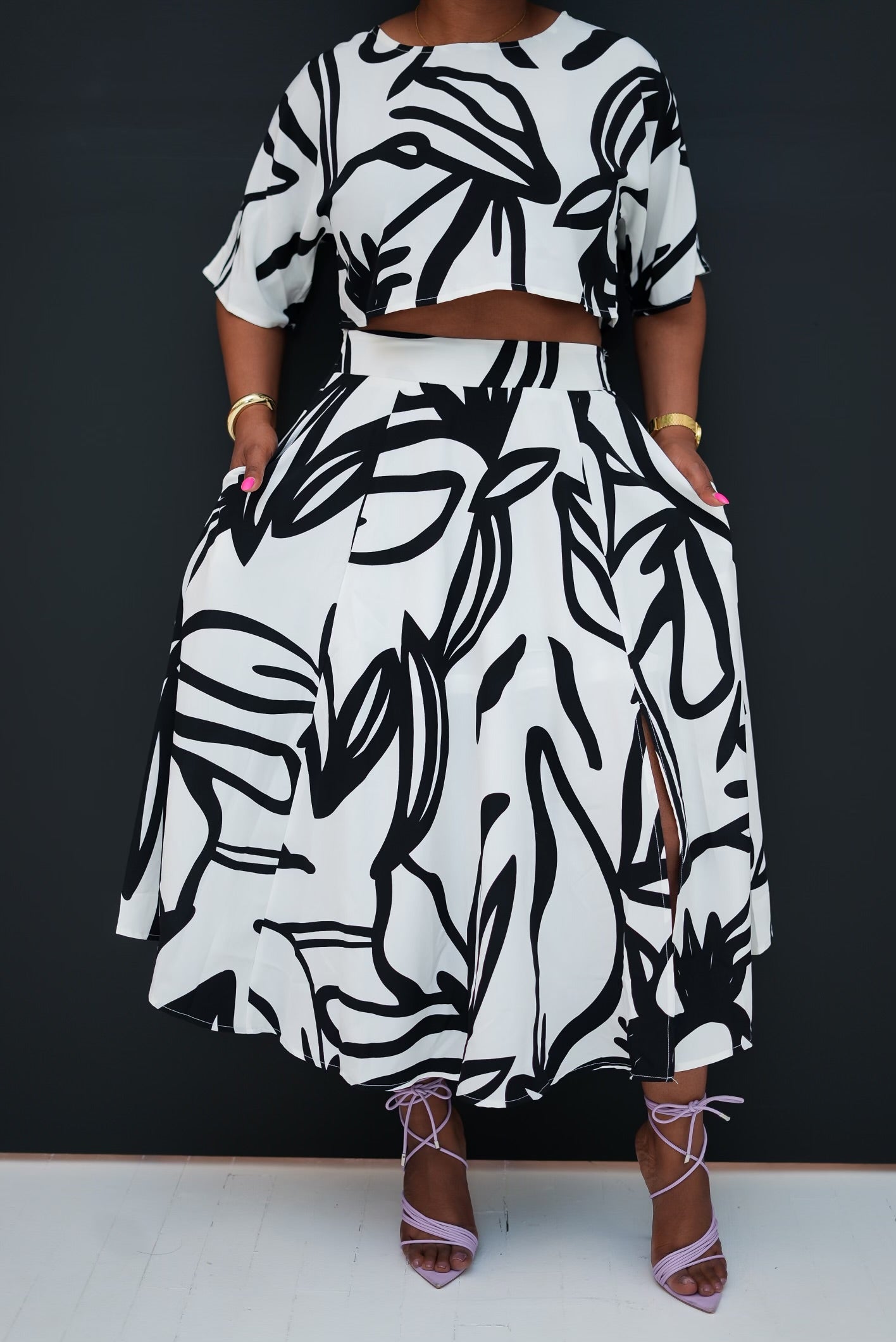 Abstract Print Skirt Set