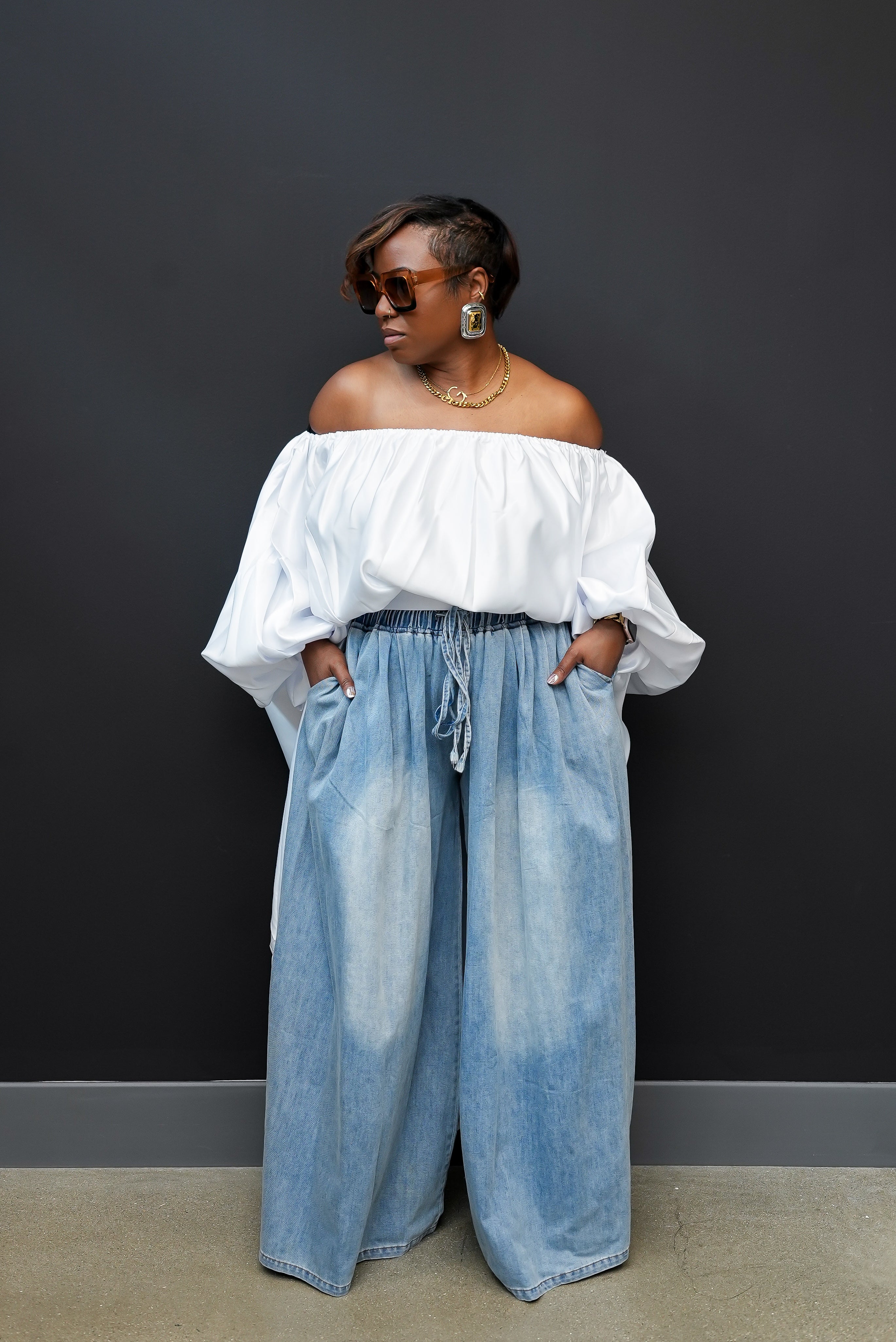 White Off the shoulder High Low Top