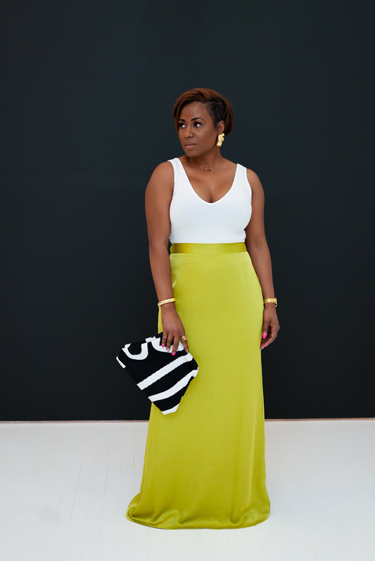 Celine Maxi Shift Skirt - Chartreuse