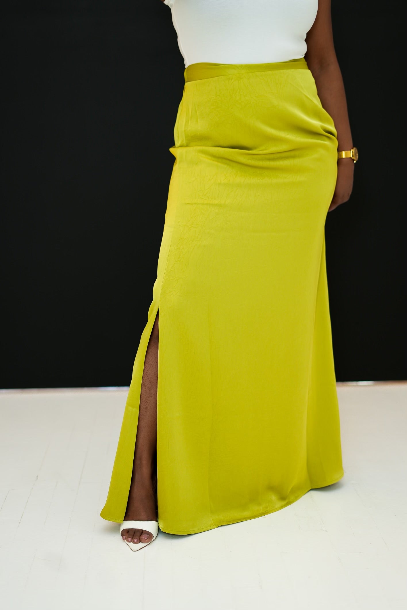 Celine Maxi Shift Skirt - Chartreuse