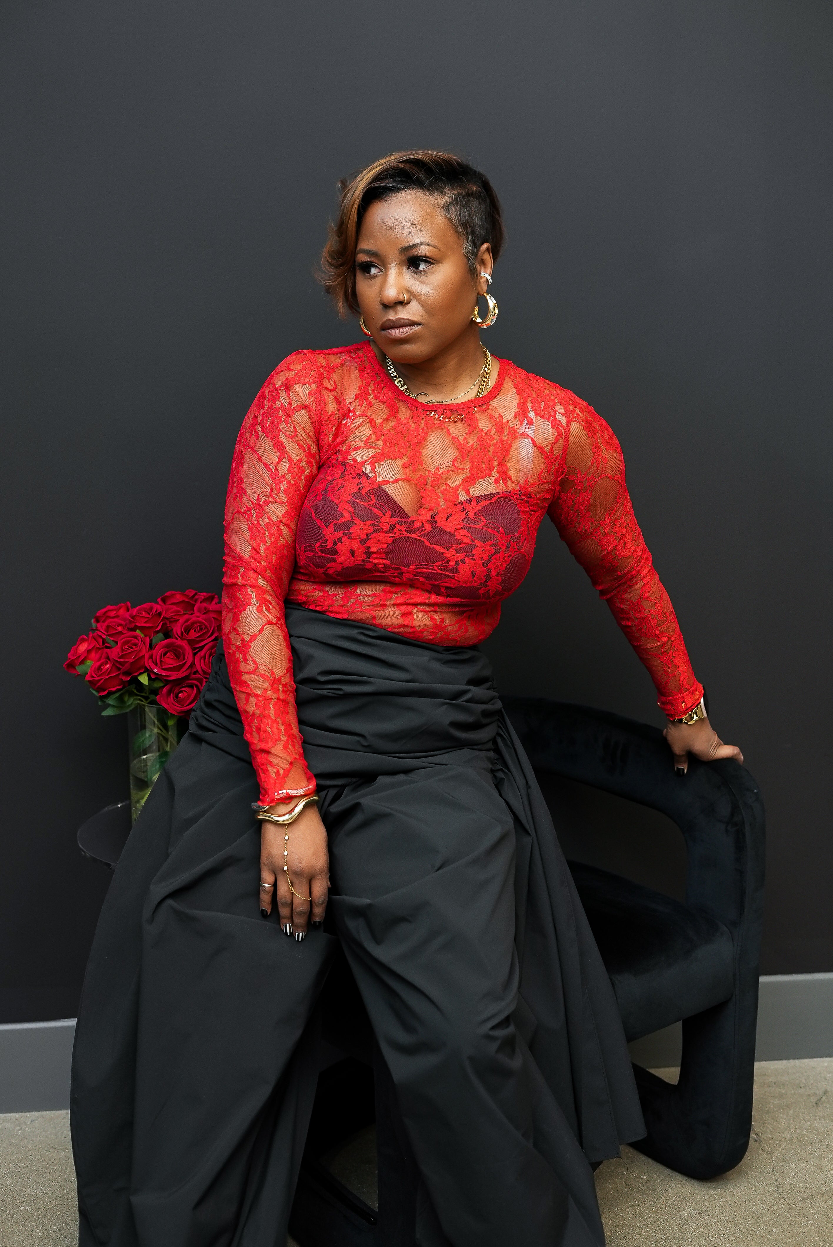 Sheer Temptation Lace Top (Red)