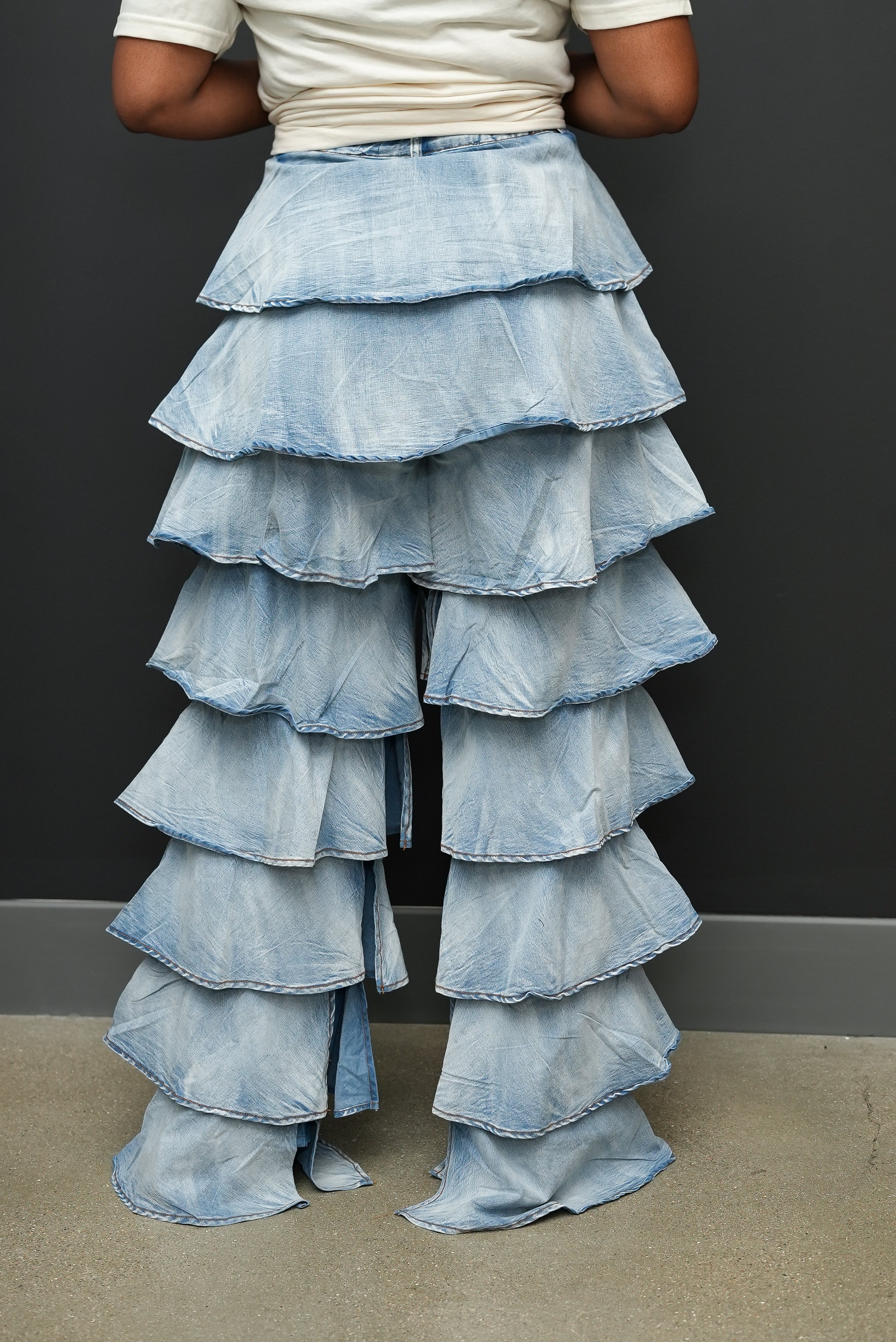 Denim Drama Tiered Pants