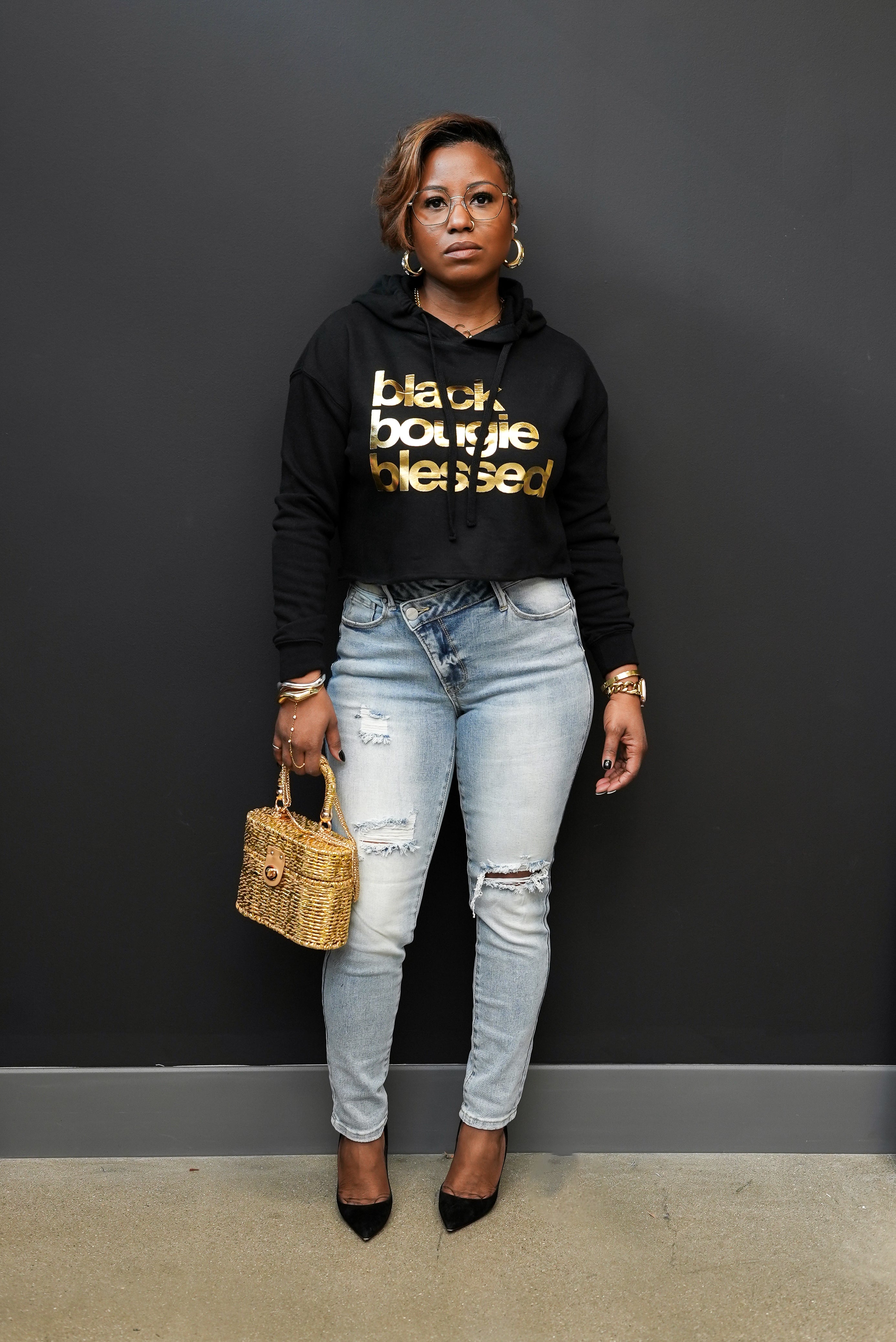 Black, Bougie, Blessed Crop Hoodie