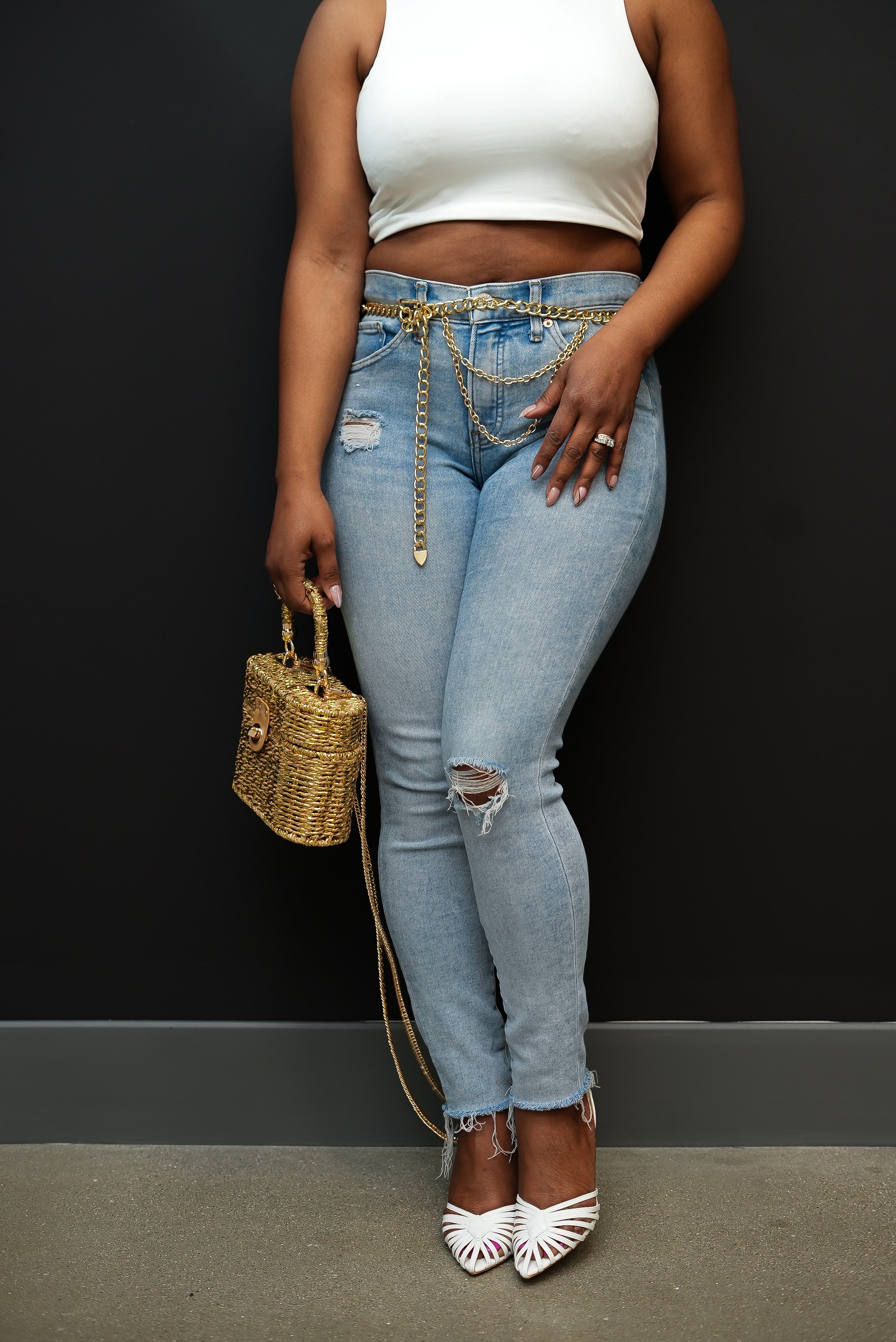 Golden Braided Box Top Handle Bag