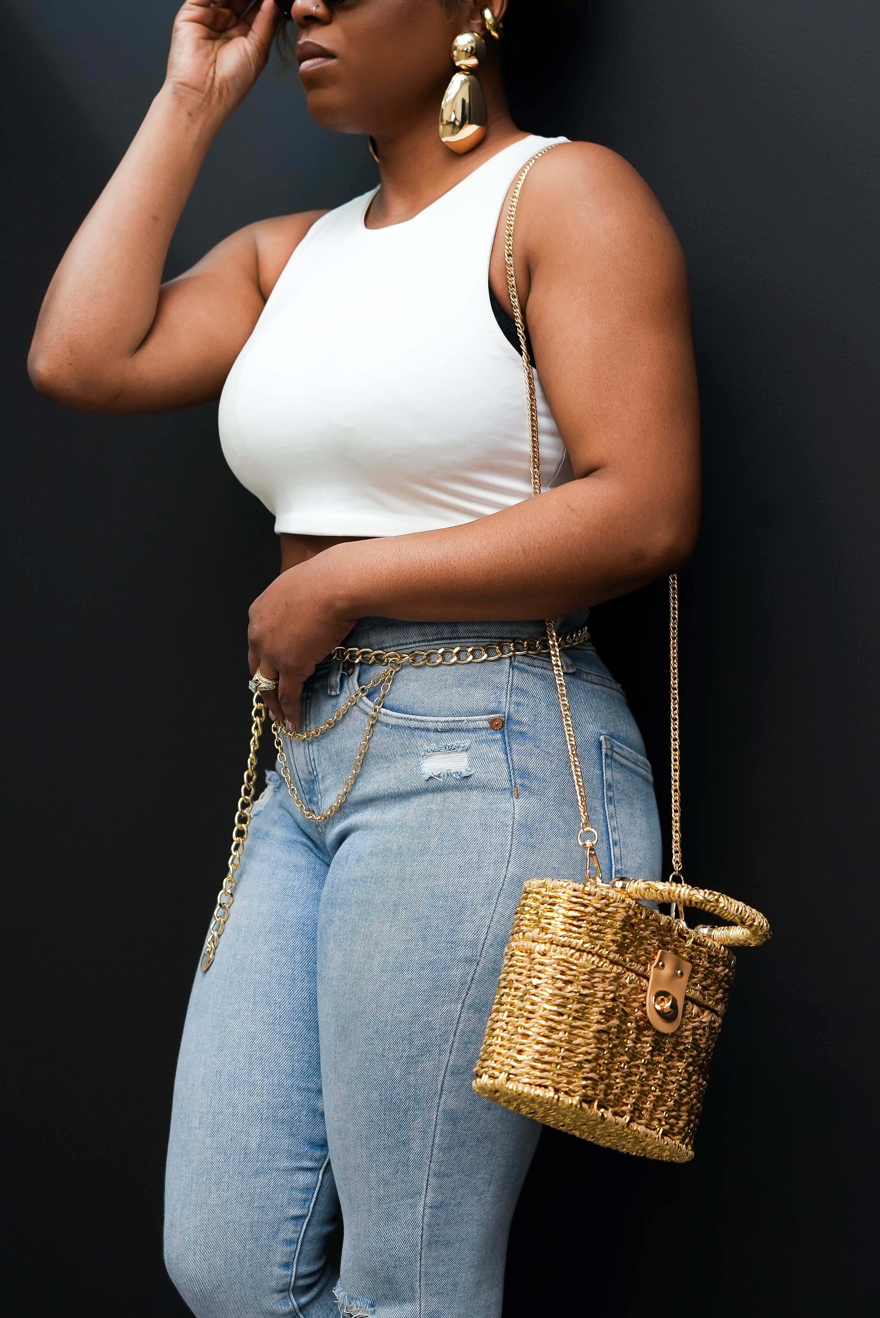Golden Braided Box Top Handle Bag