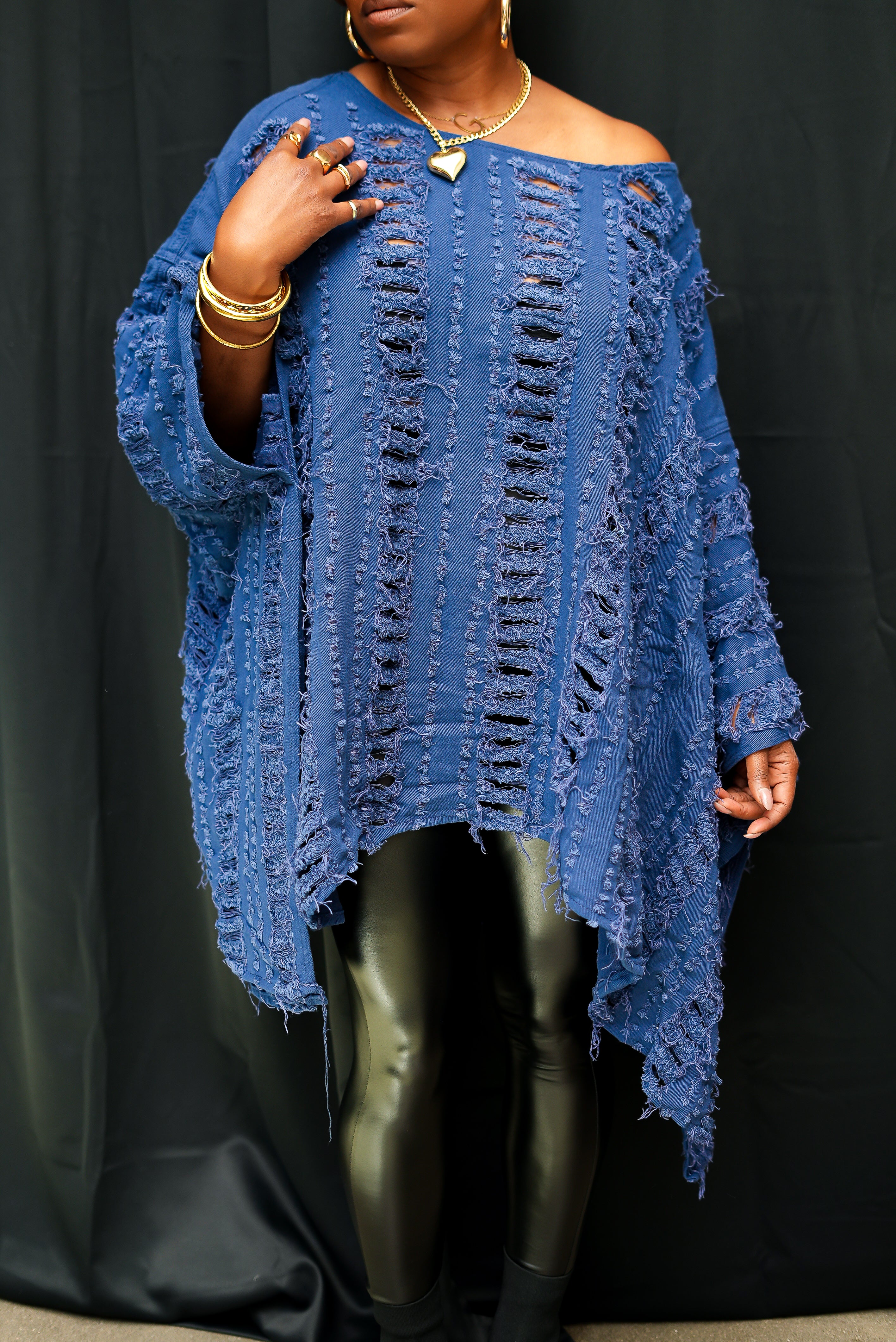 Shred & Serve Denim Poncho