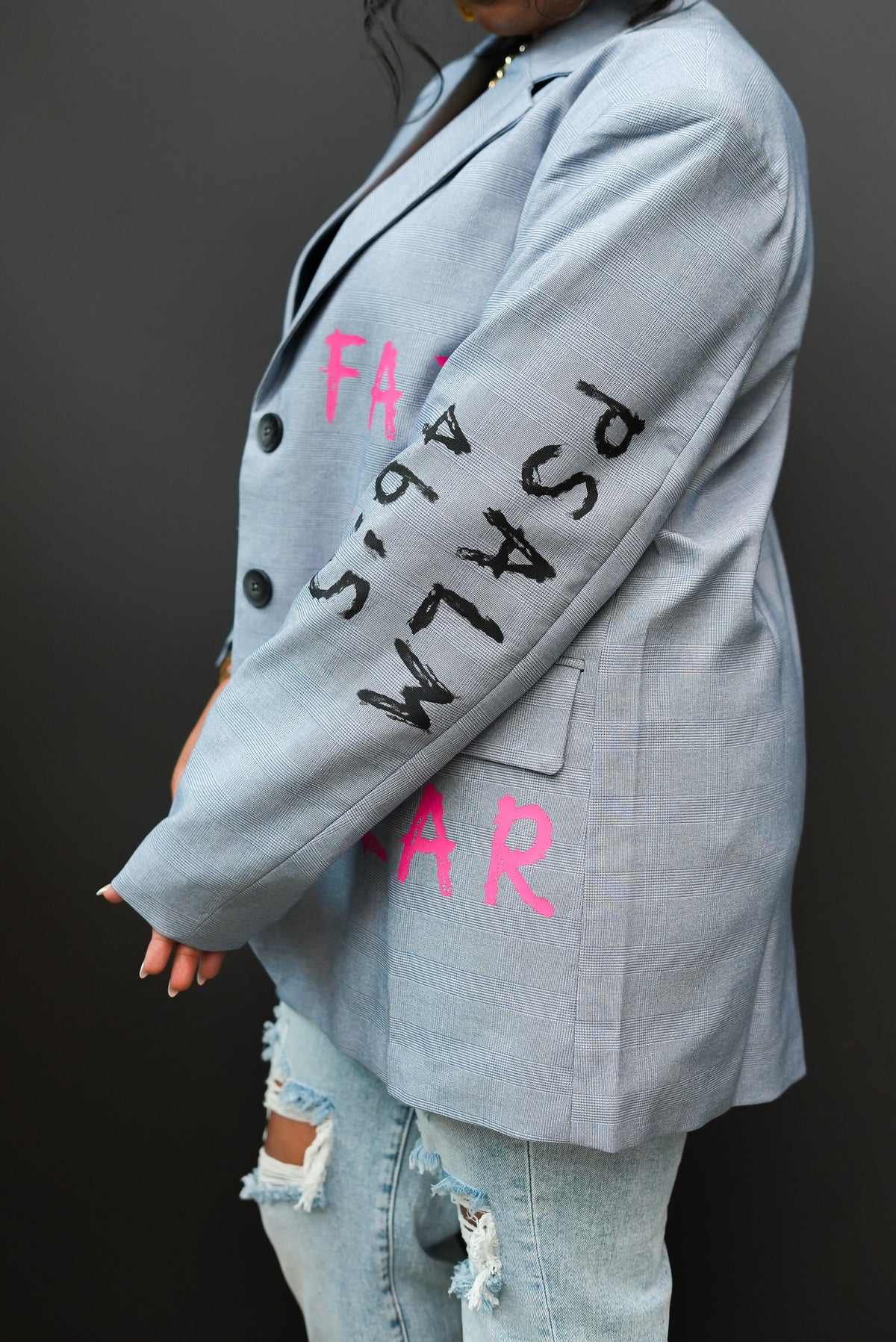 Faith Over Fear Graphic Blazer (Gray)