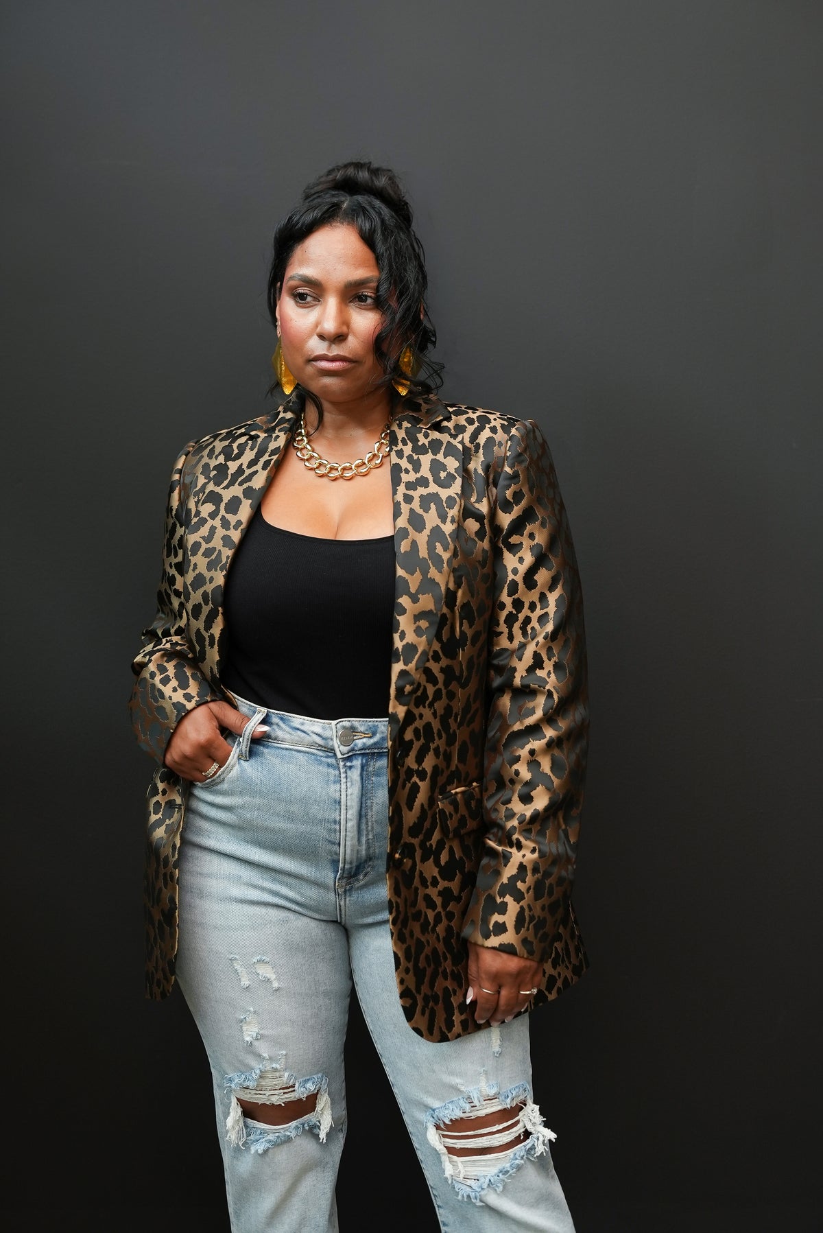 Golden Reign Leopard Boyfriend Blazer