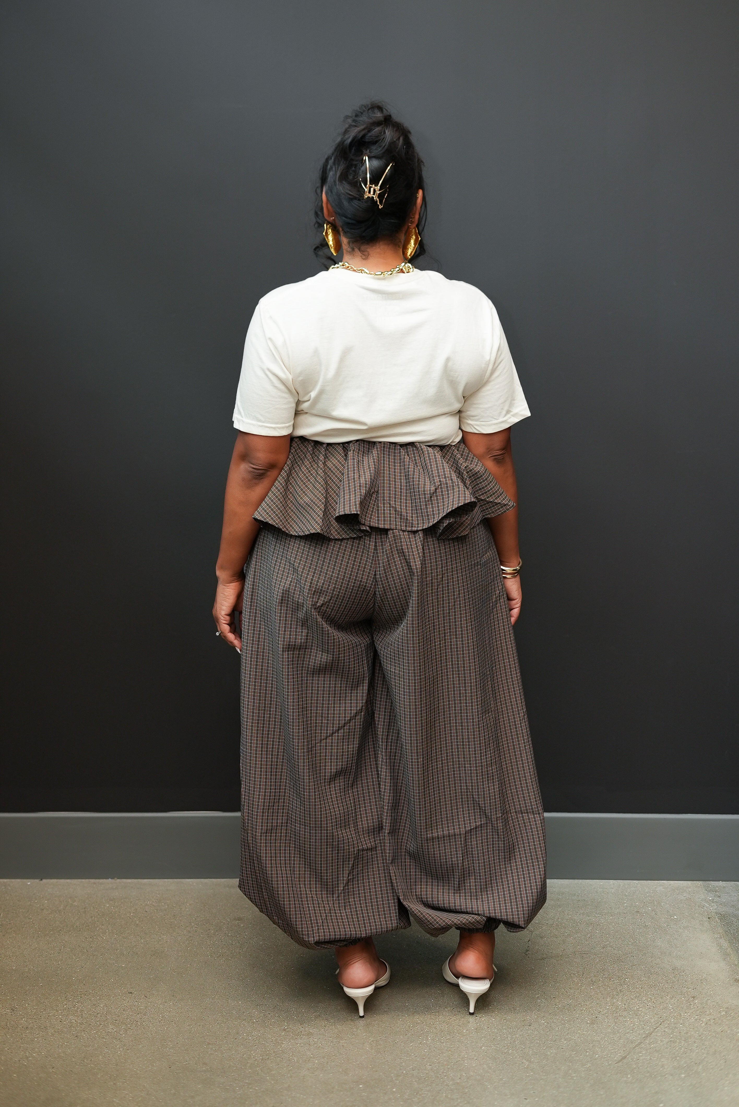 Plaid Drama Peplum Harem Pants