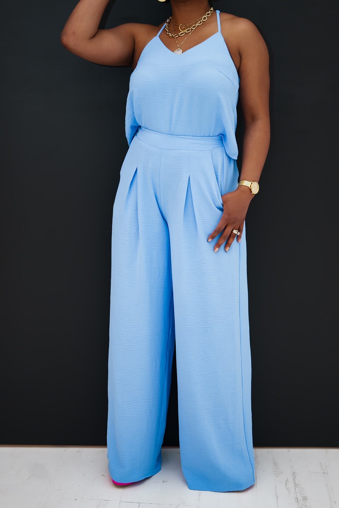 Cami wide leg set (Powder Blue)