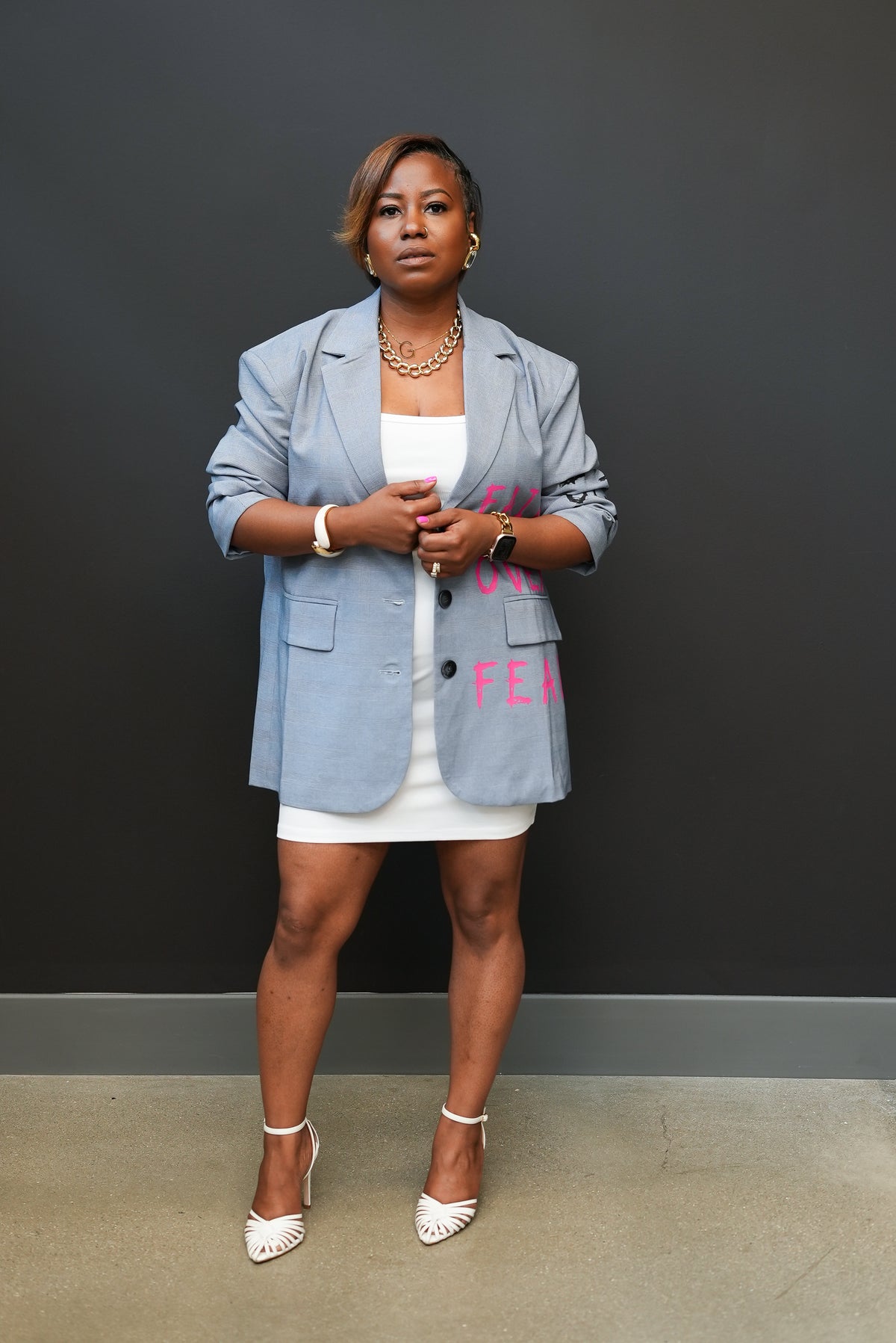 Faith Over Fear Graphic Blazer (Gray)