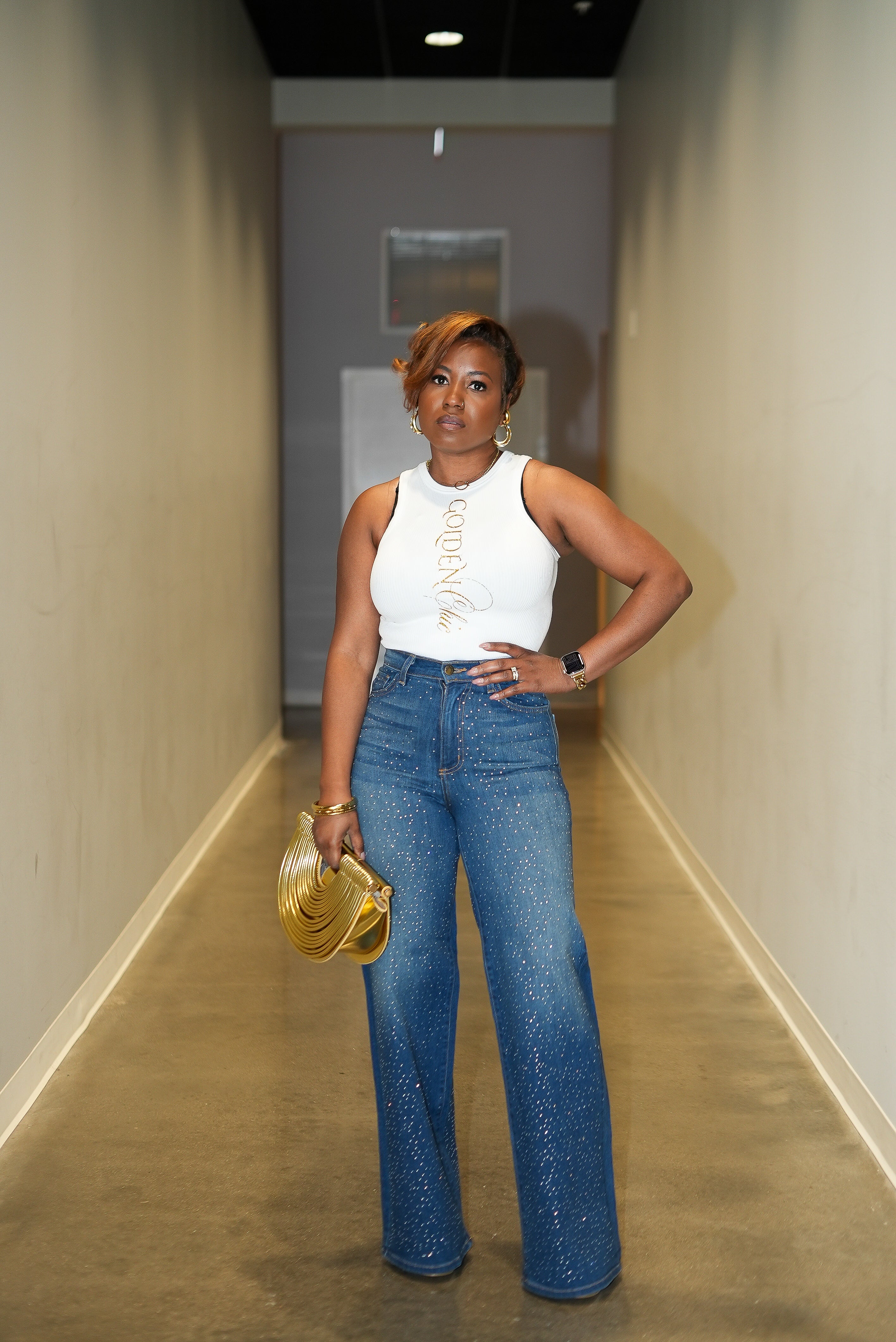 Diamond Crusted Stretch Denim