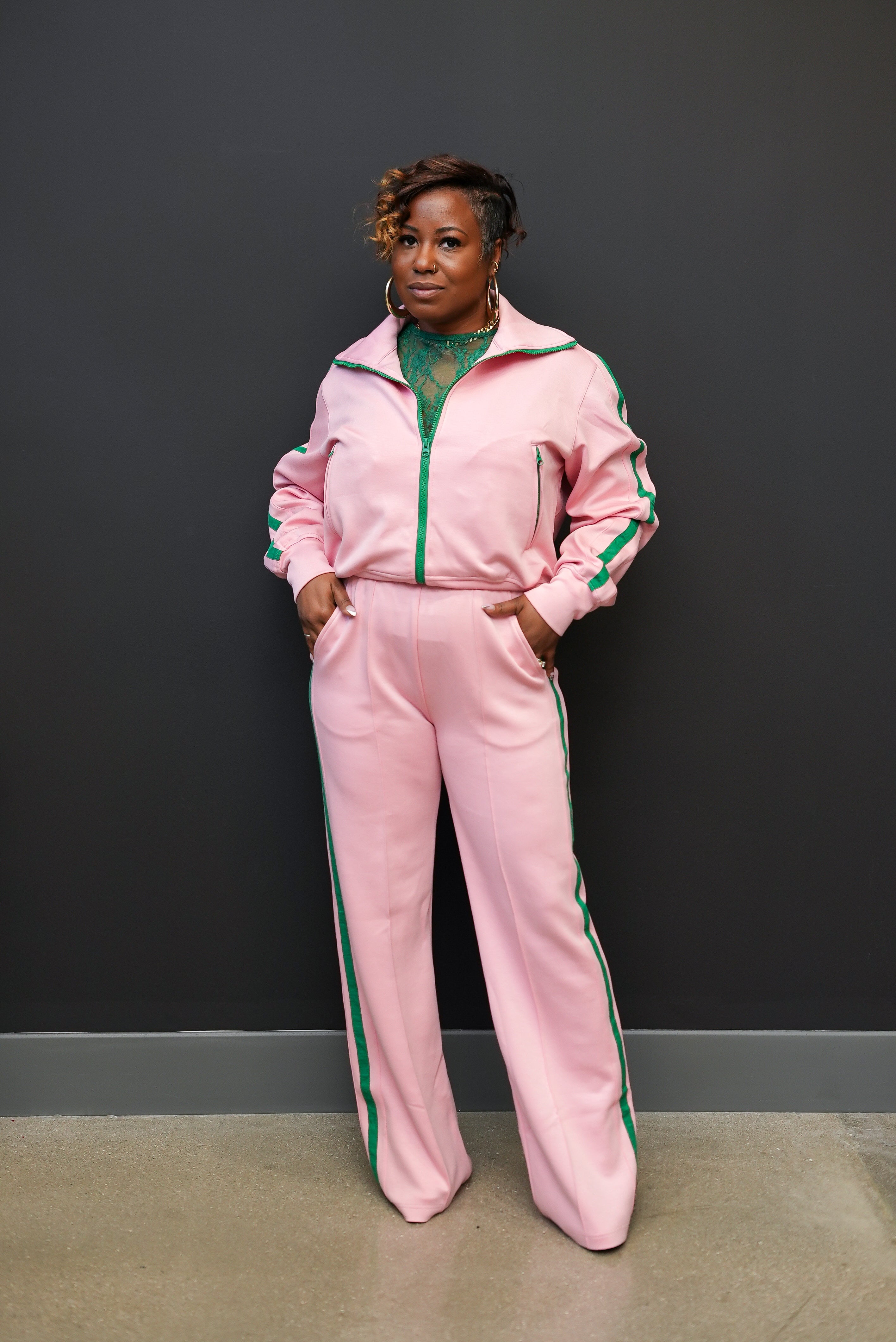Midnight Stripe Luxe Track Set (Pink)