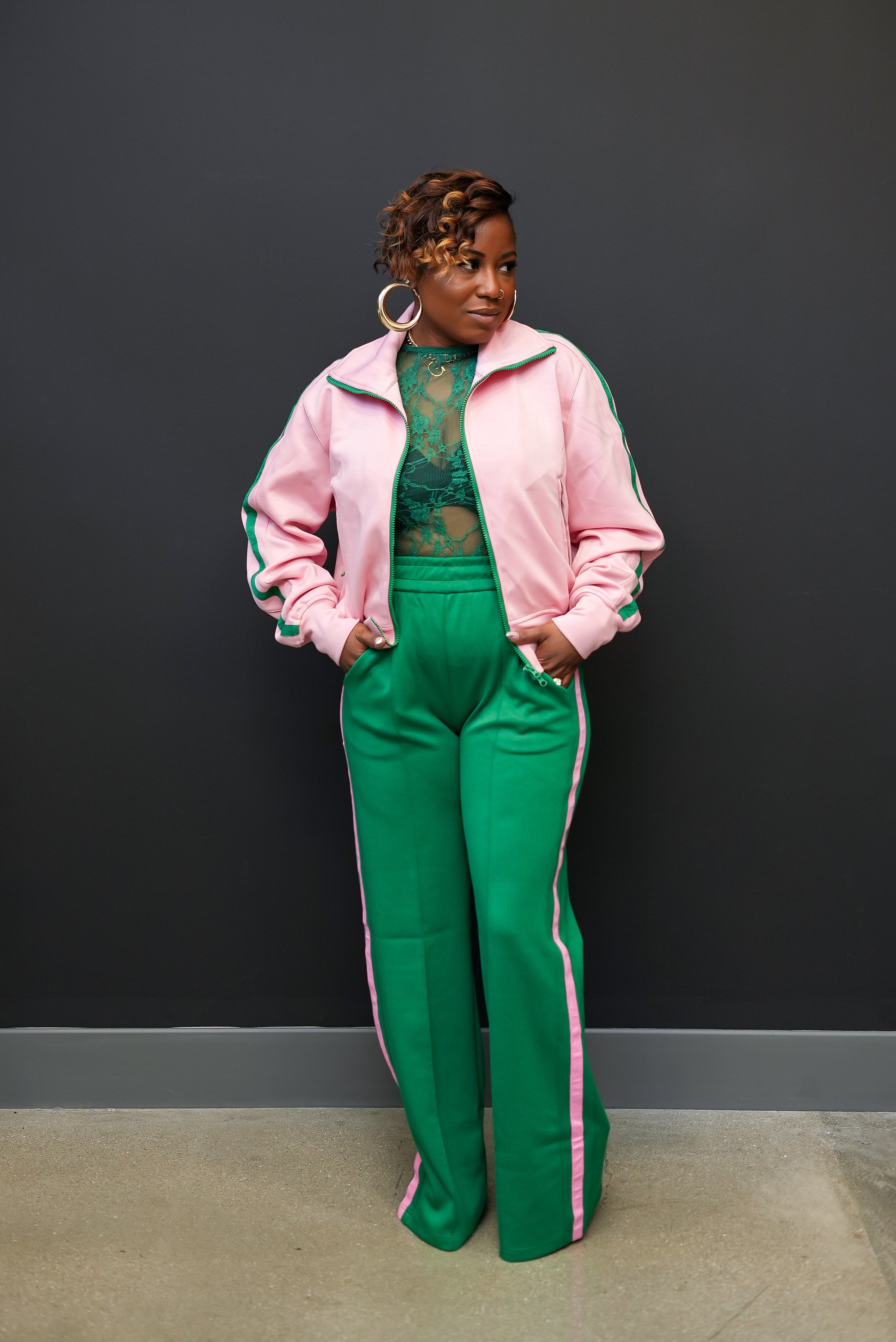Midnight Stripe Luxe Track Set (Pink)