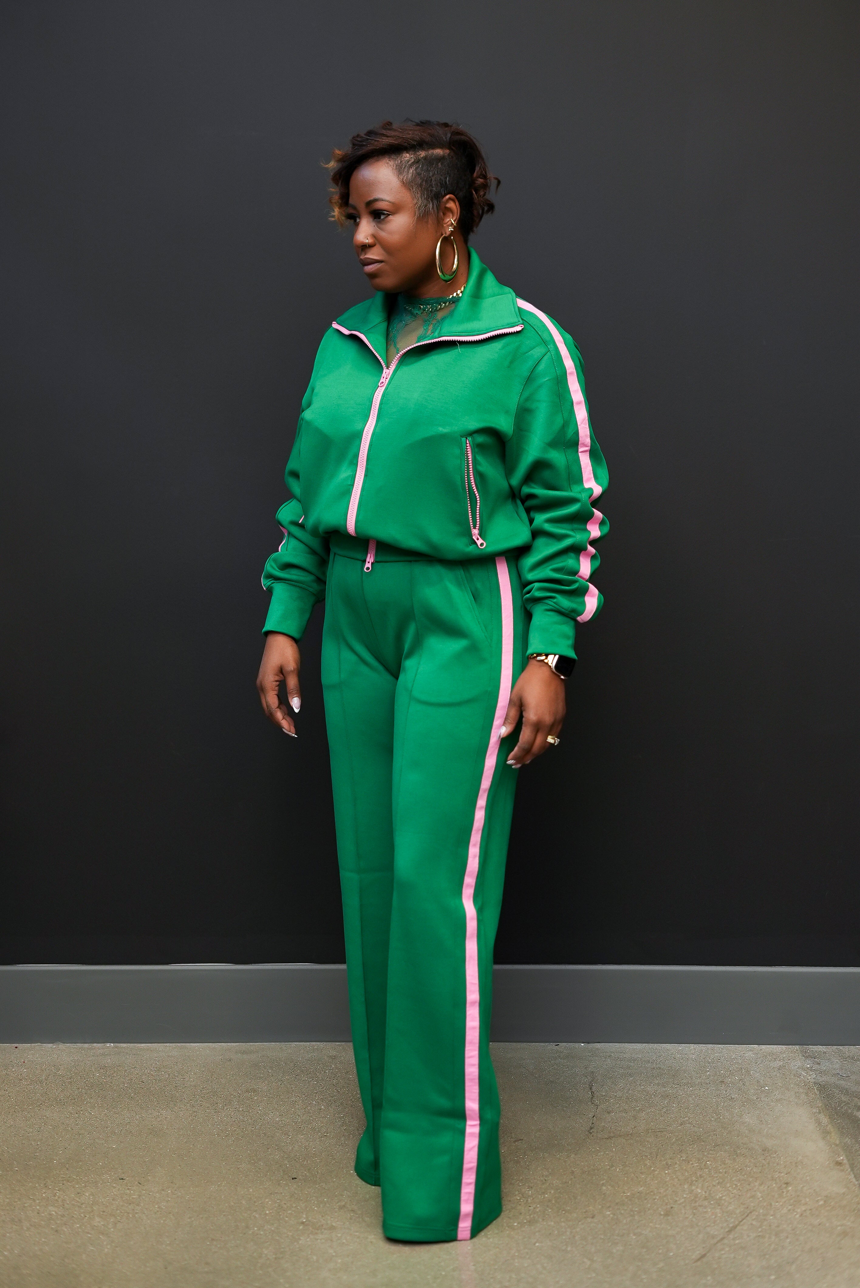 Midnight Stripe Luxe Track Set (Green)