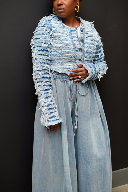 Distressed Denim Crop Jacket