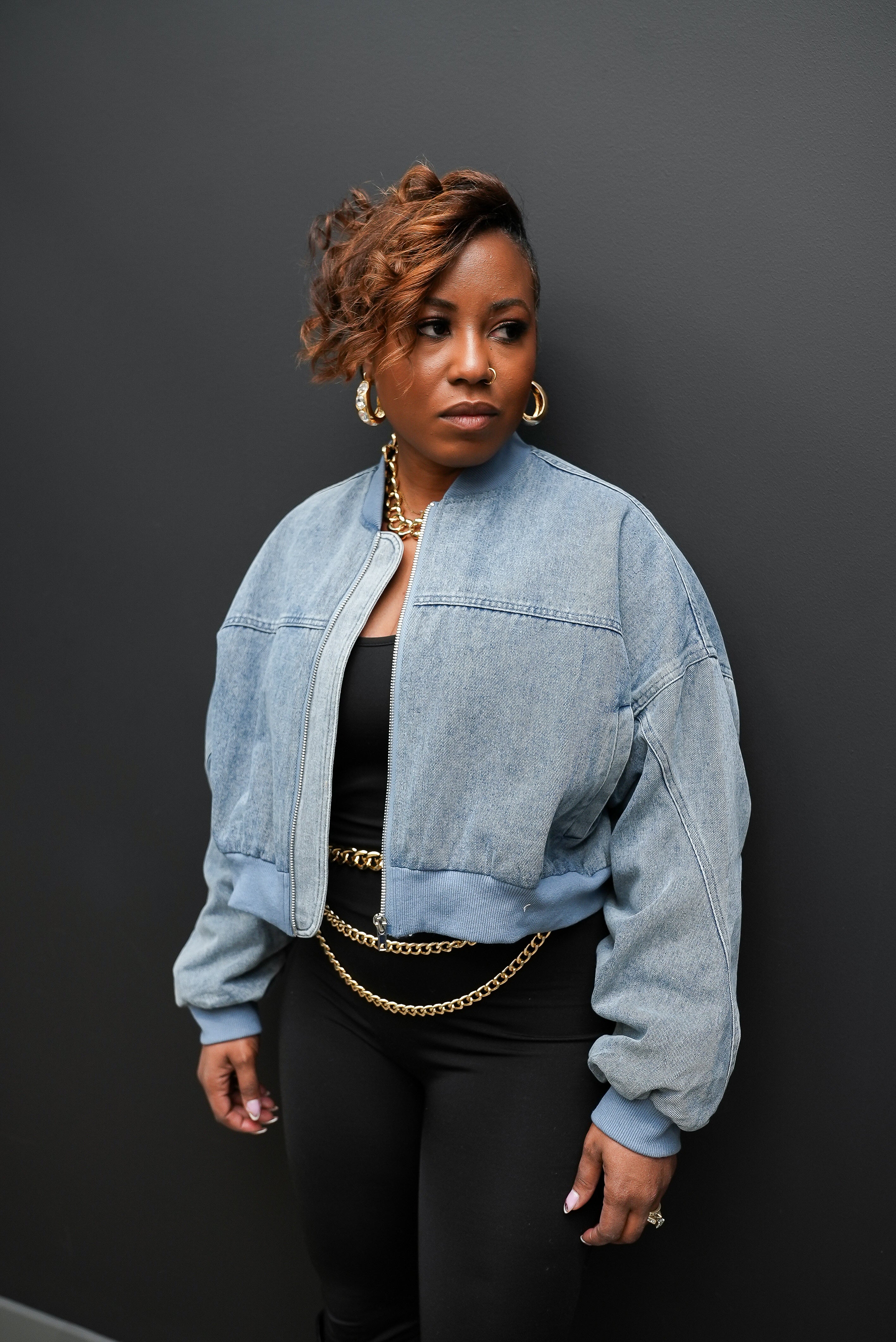 Chic Cropped Denim Bomber