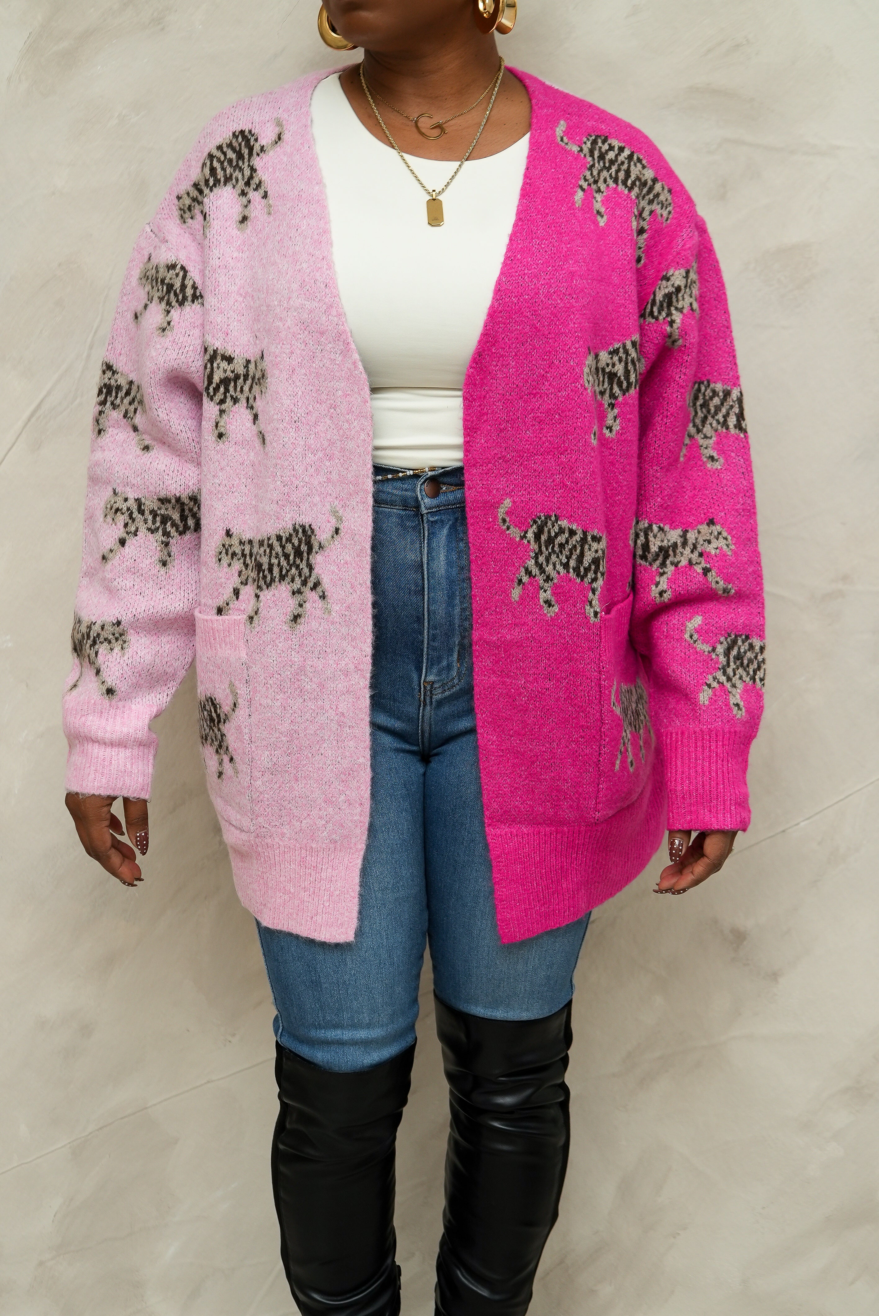 Patch Pockets Tiger Cardigan