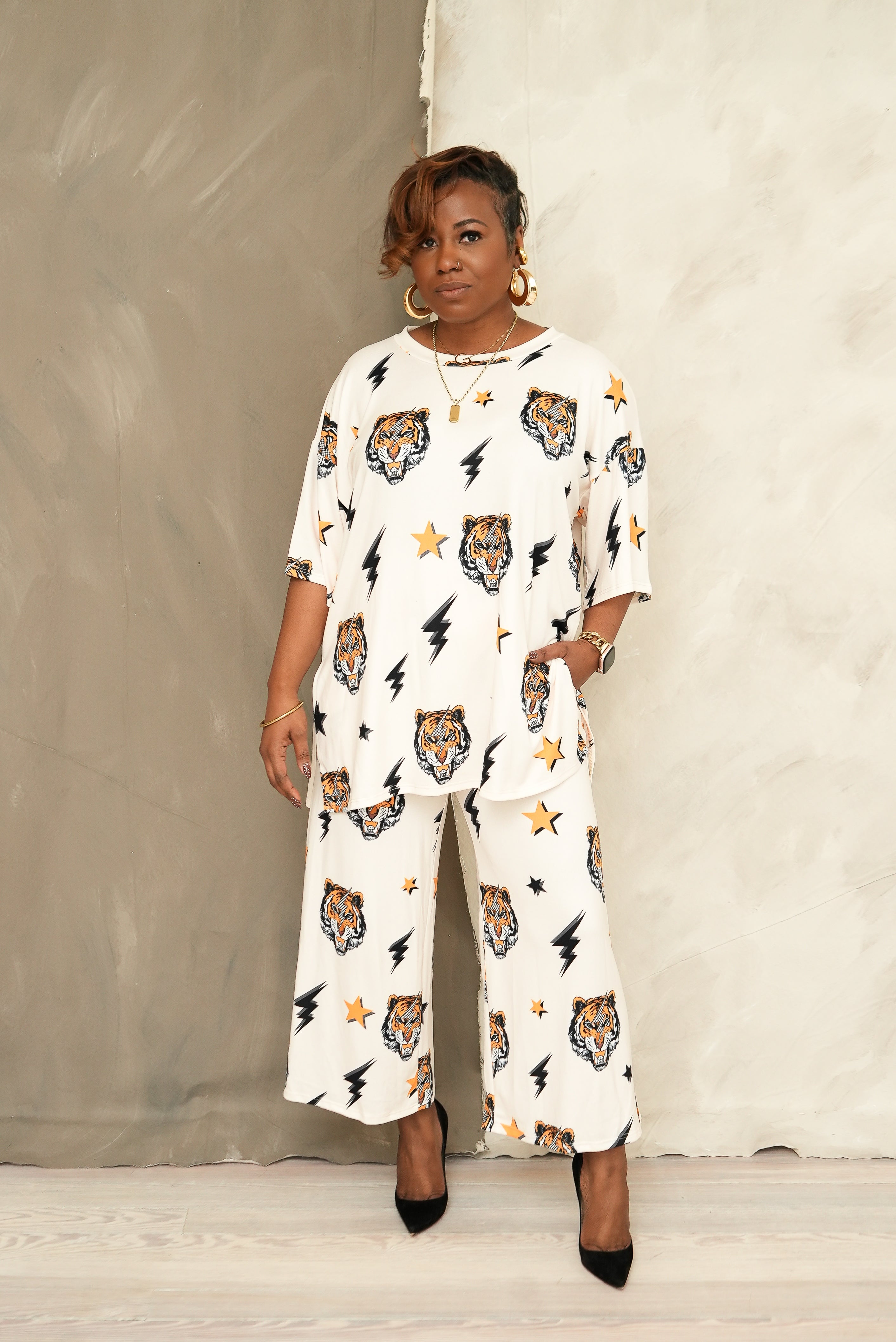 Tiger Print Knit Set