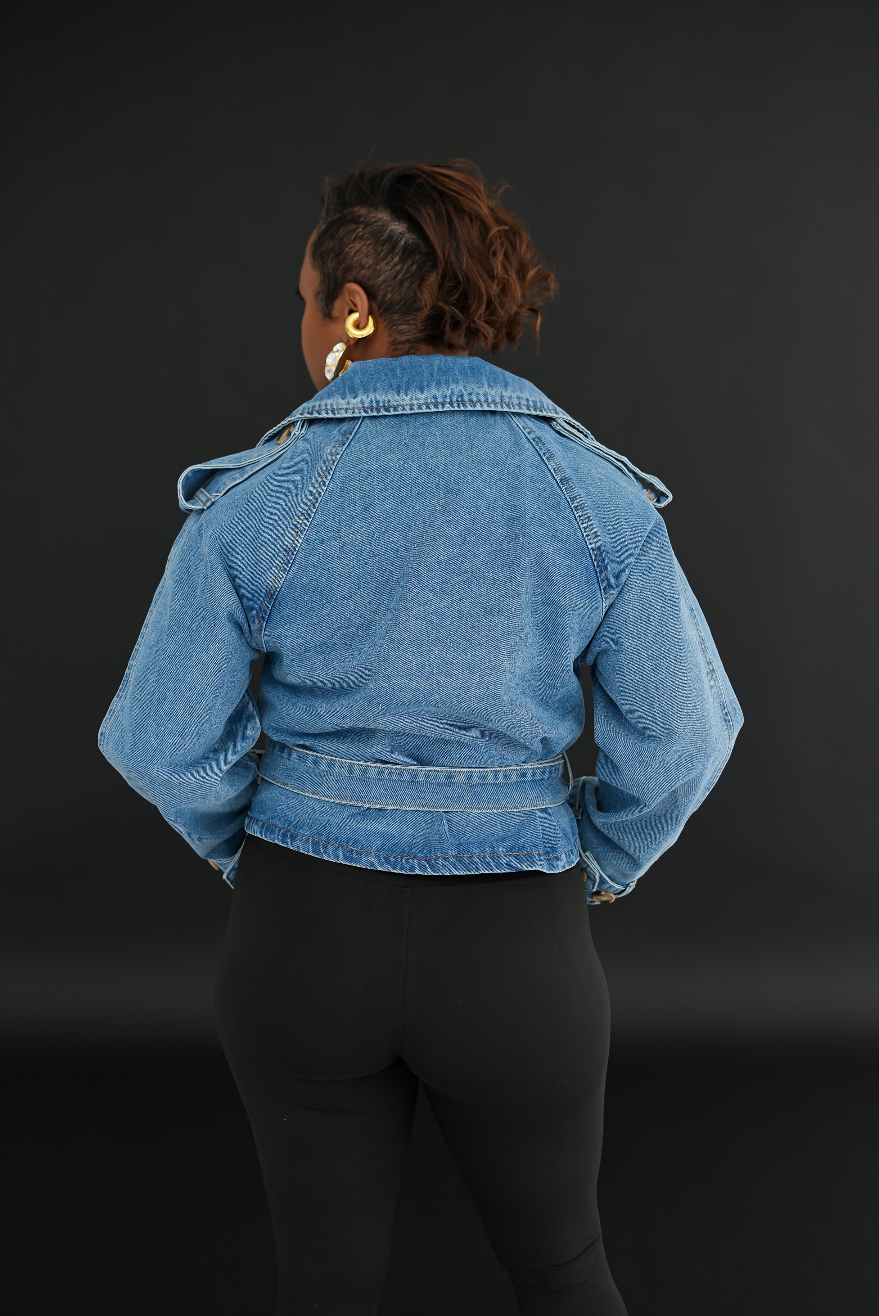 Structured Belted Cropped Denim Jacket