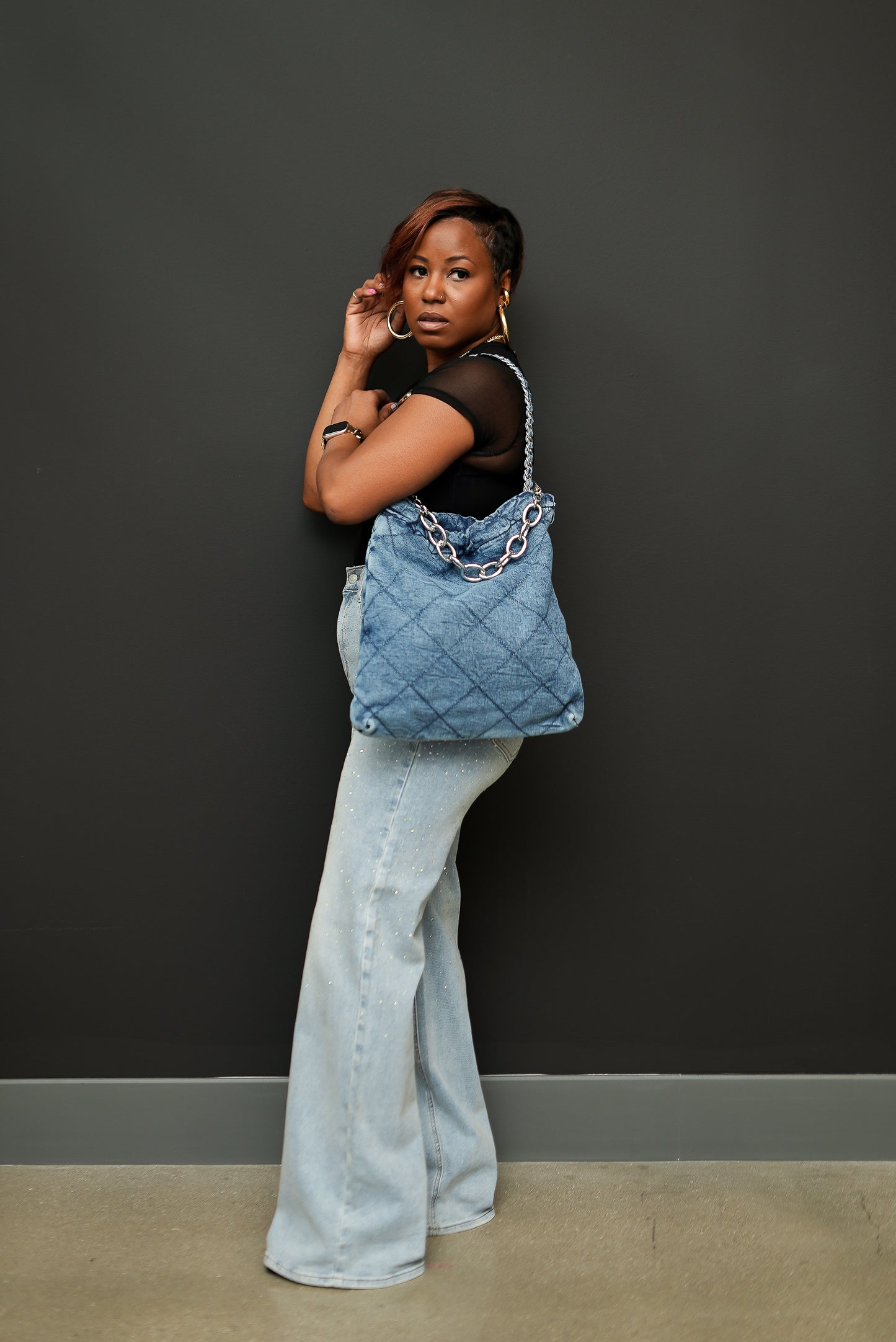 Quilted Denim Chain Bag