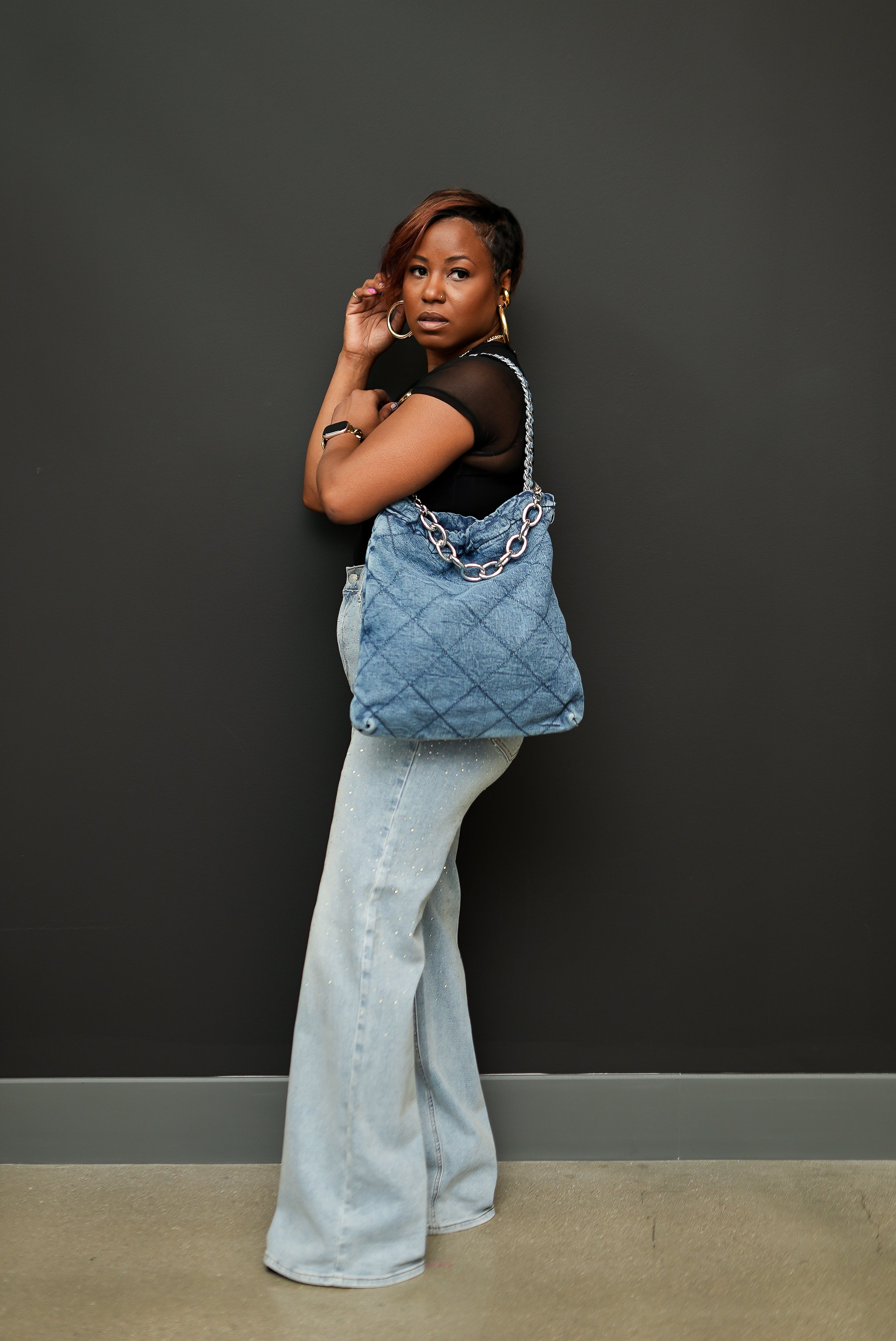Quilted Denim Chain Bag