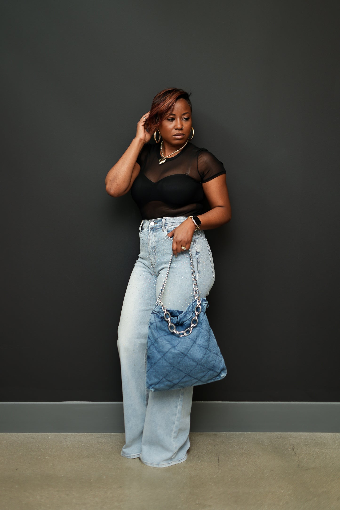 Quilted Denim Chain Bag