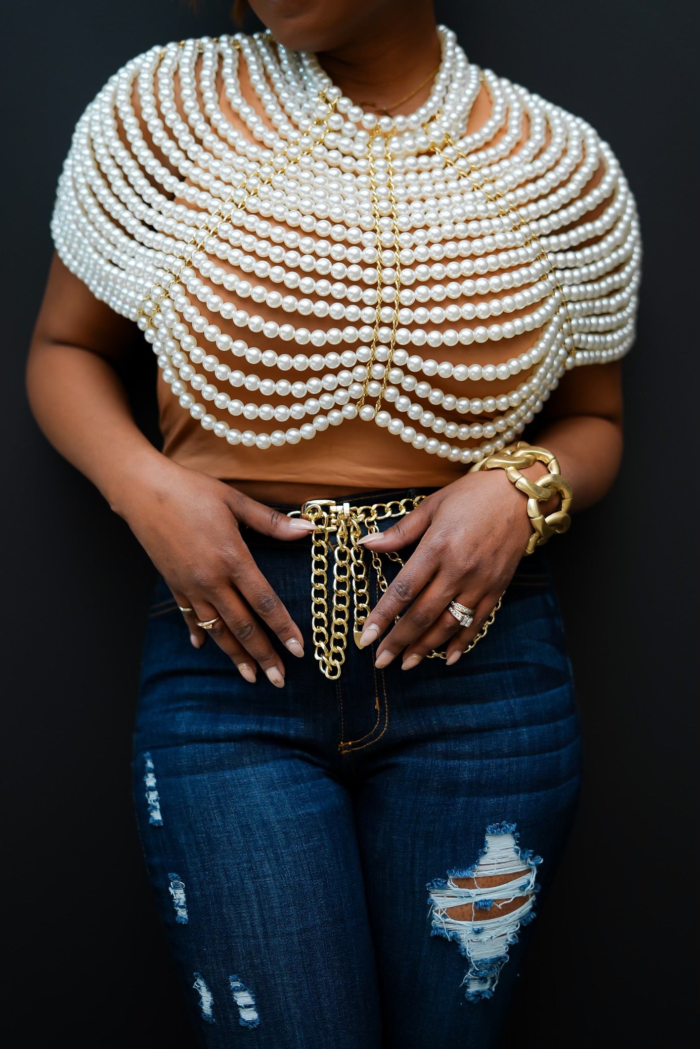 Faux Pearl Body Chain