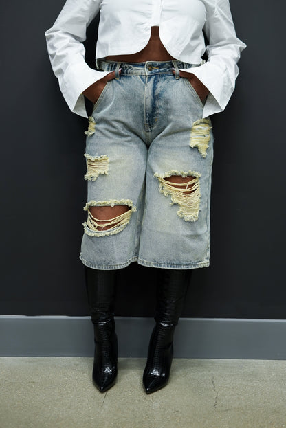 Distressed Denim Jorts