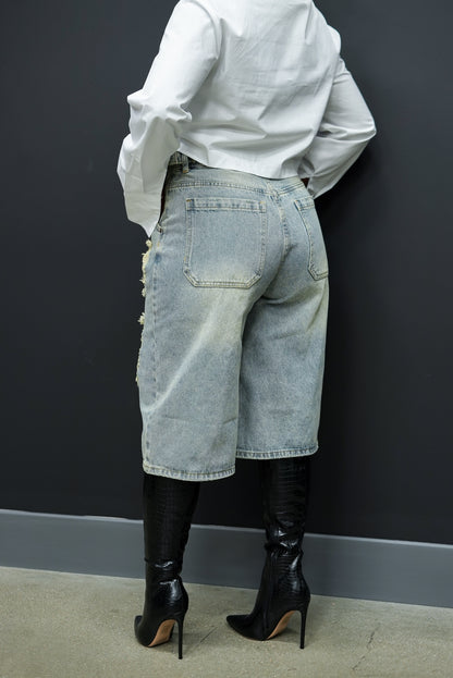 Distressed Denim Jorts