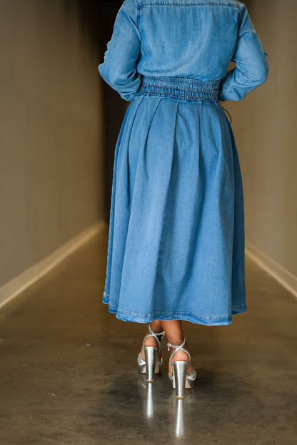 In Full Denim Flare Skirt