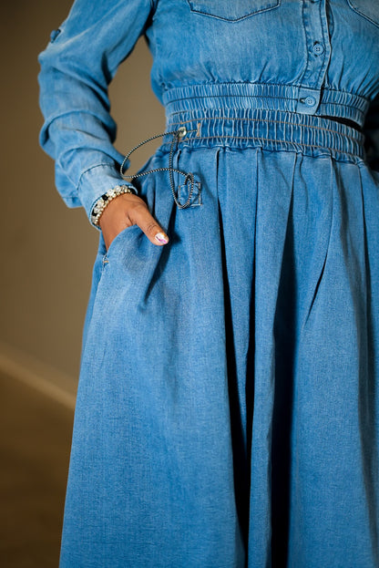 In Full Denim Flare Skirt