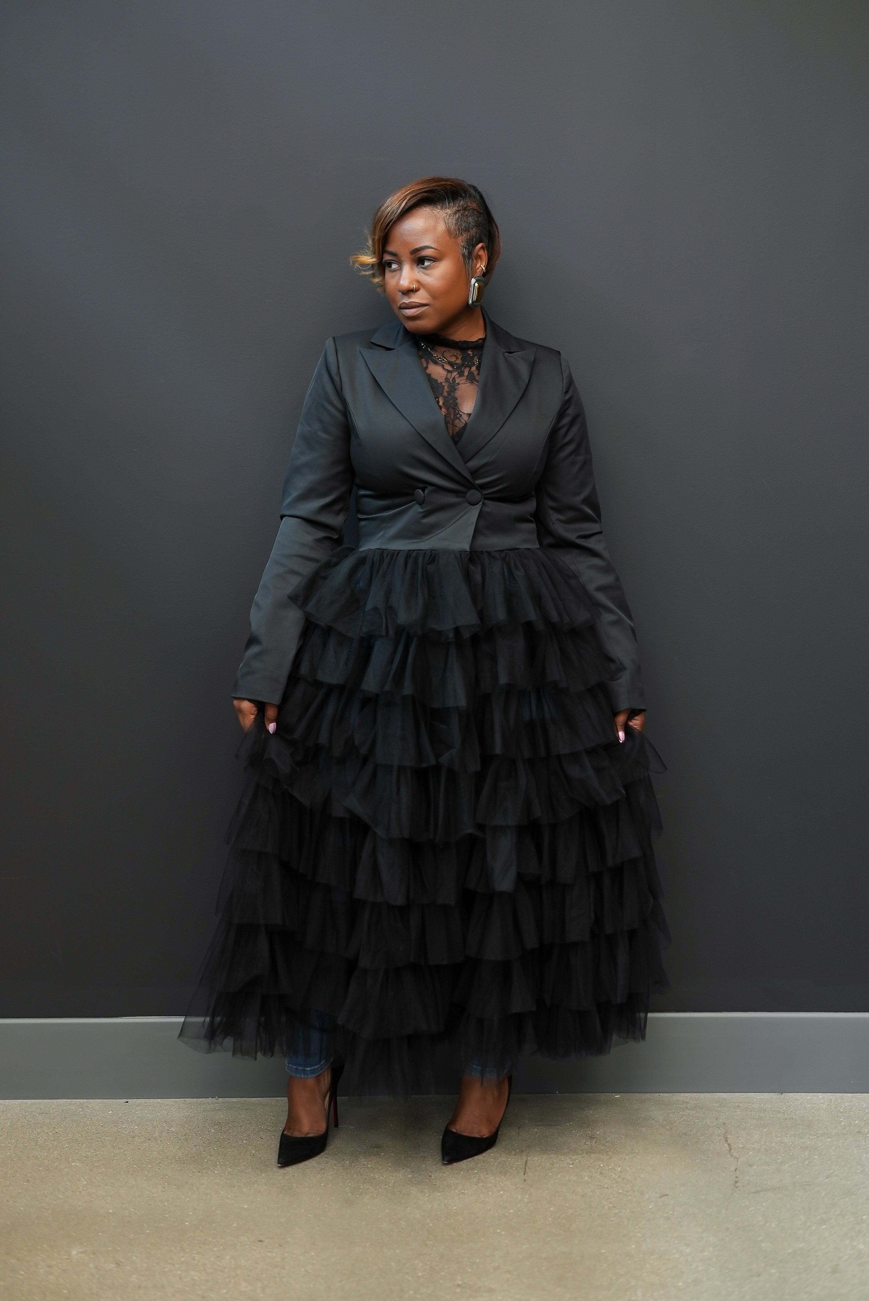 Tiered Tulle Blazer Dress