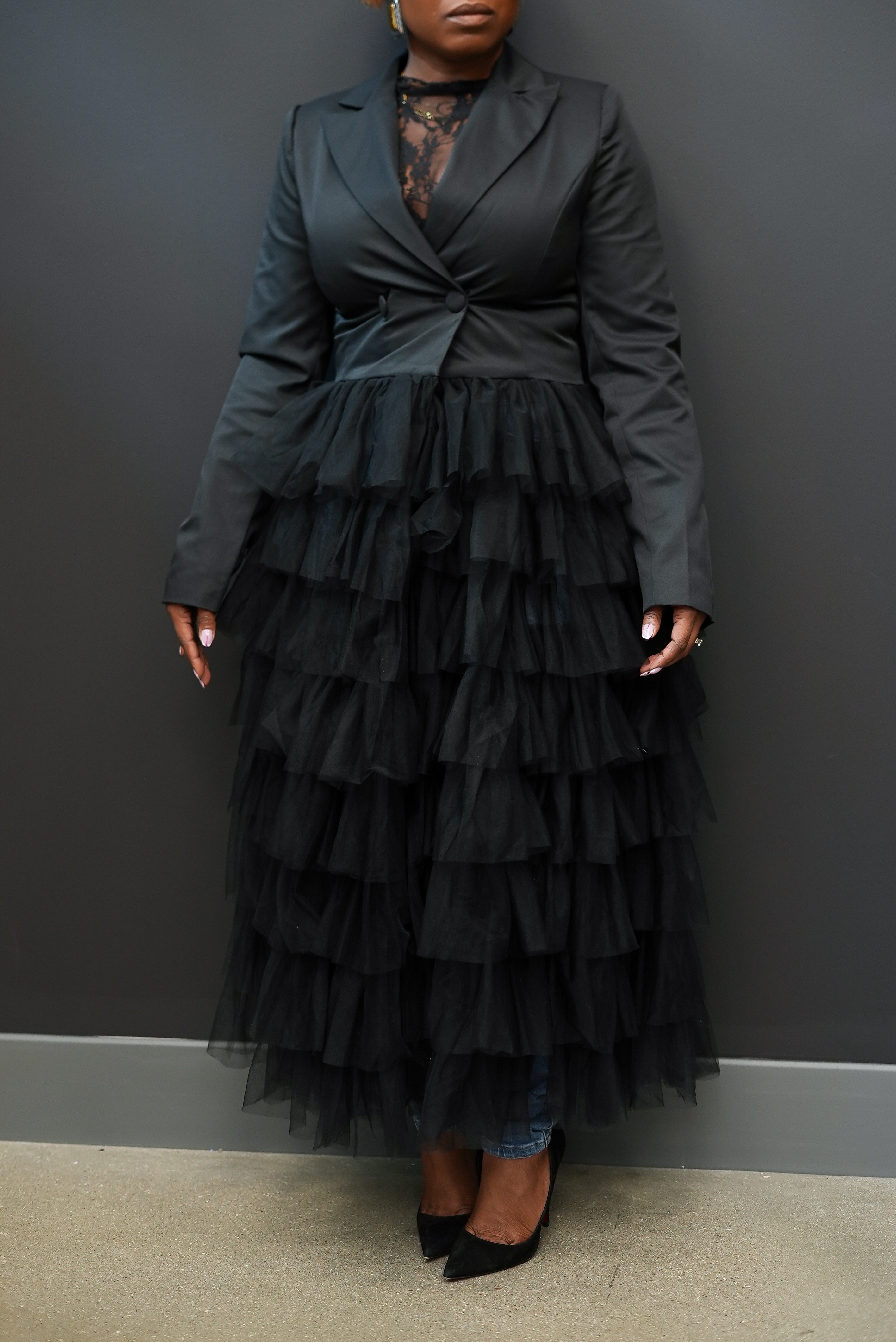 Tiered Tulle Blazer Dress