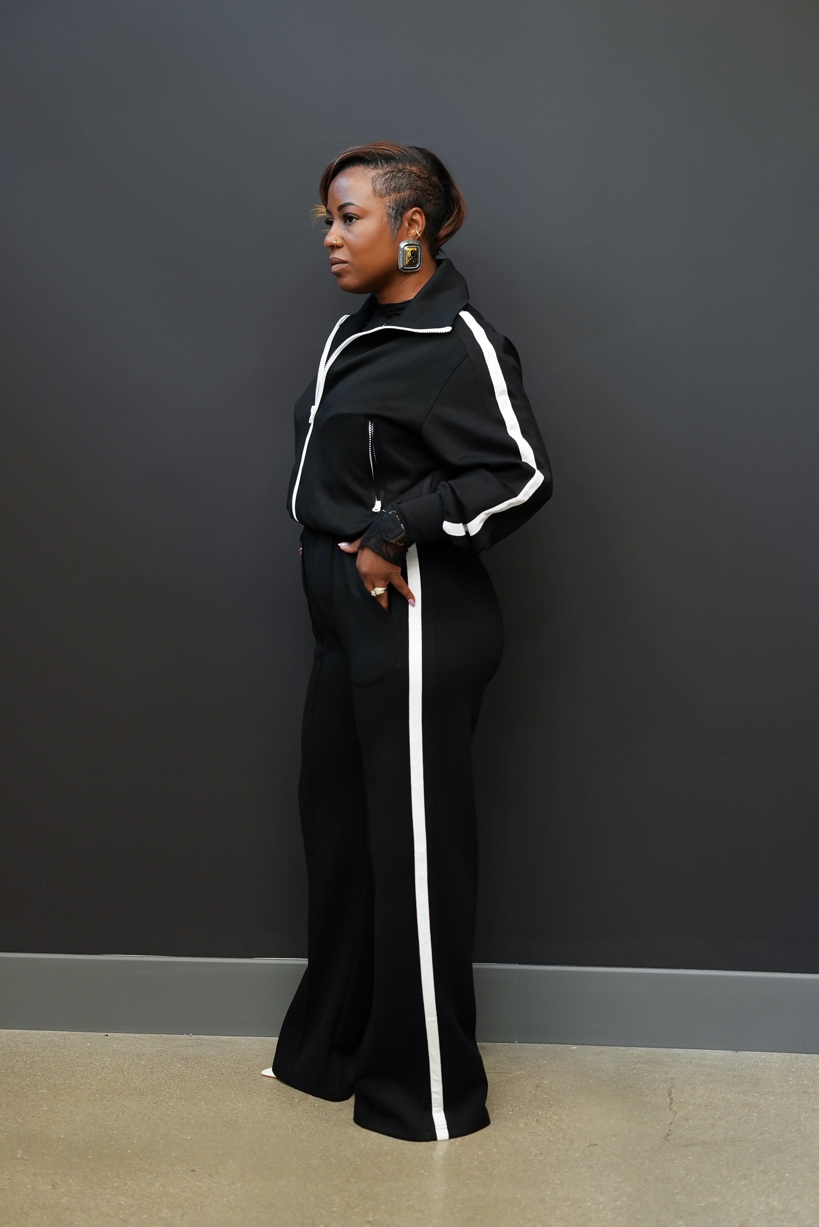 Midnight Stripe Luxe Track Set (Black)