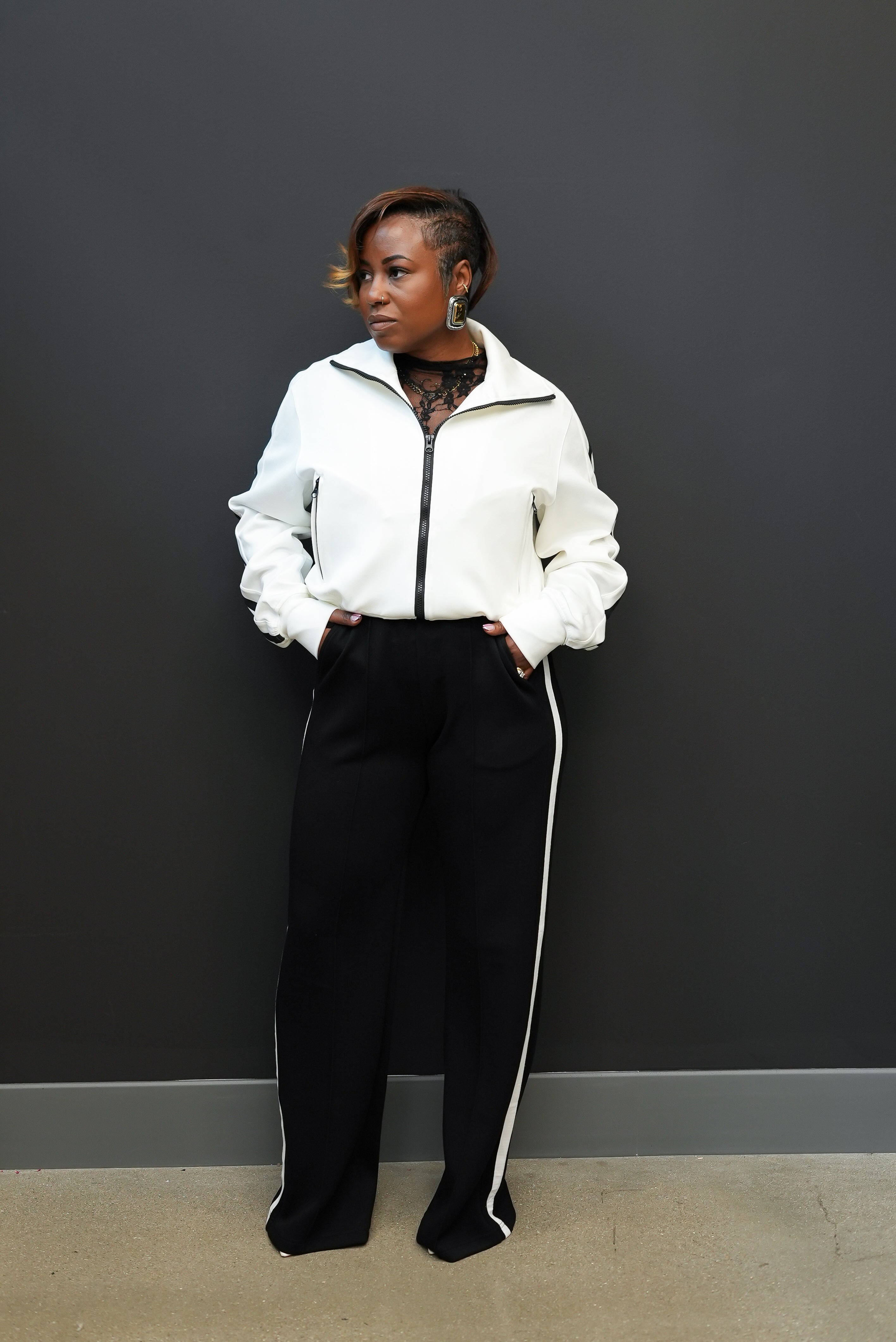 Midnight Stripe Luxe Track Set (White)