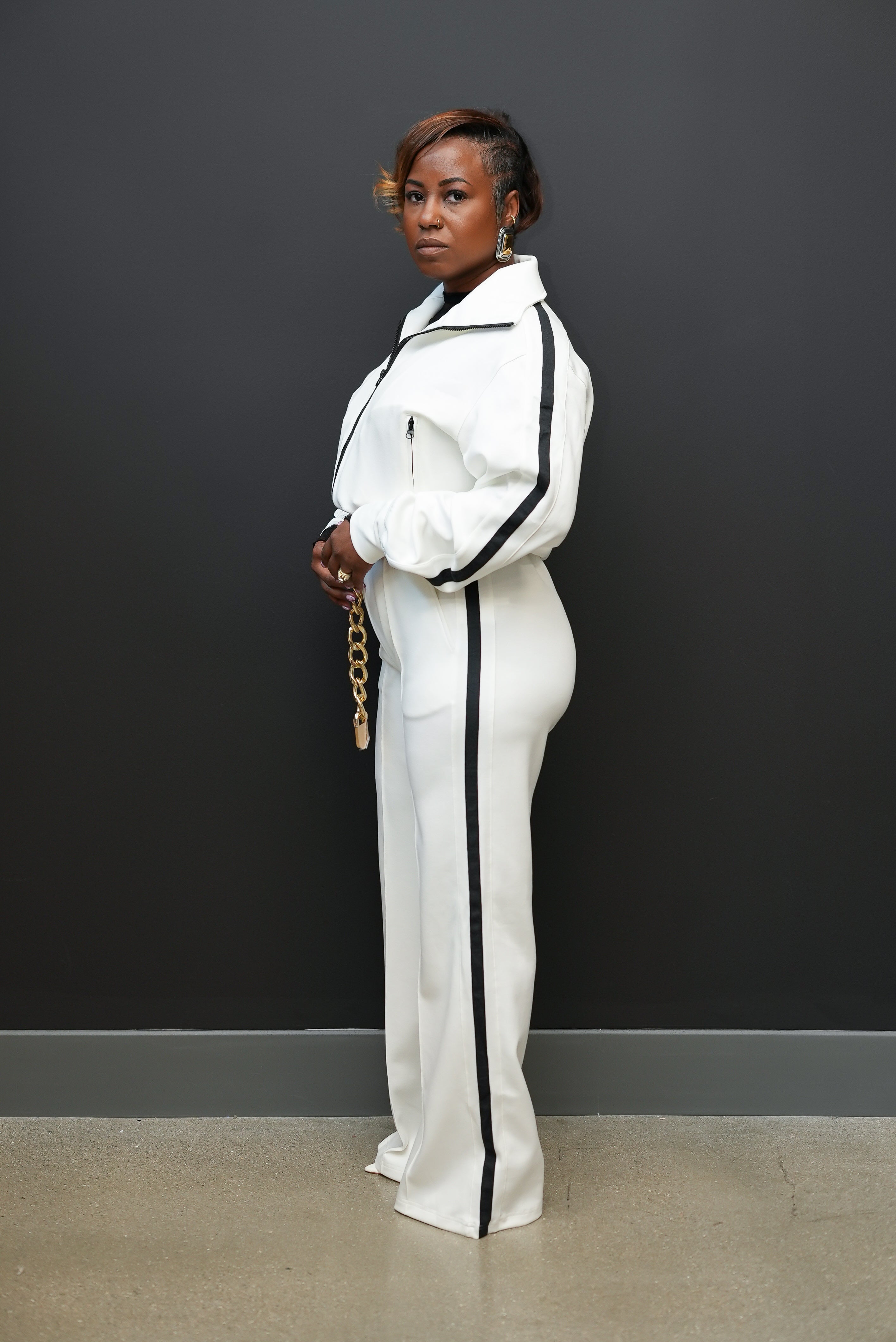 Midnight Stripe Luxe Track Set (White)