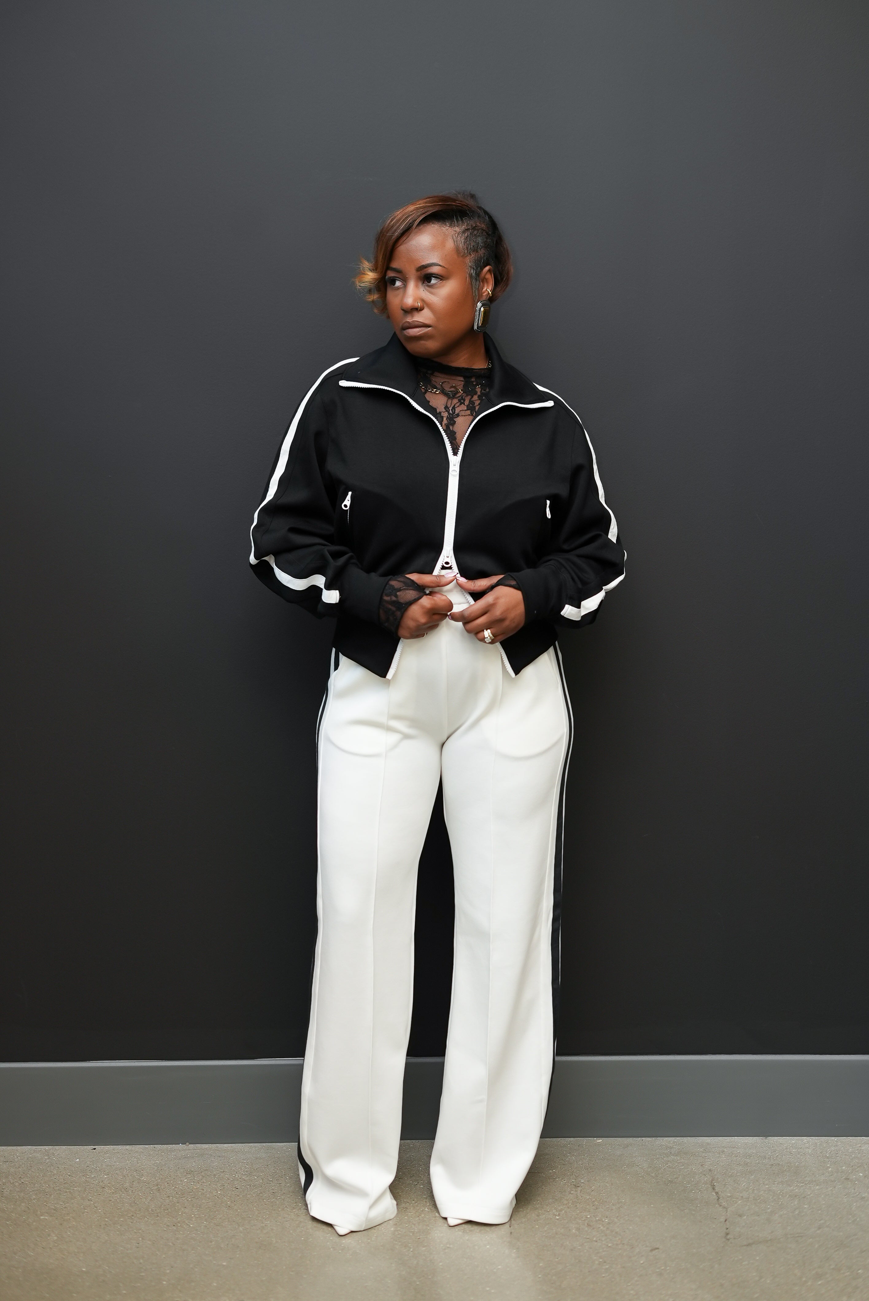 Midnight Stripe Luxe Track Set (Black)