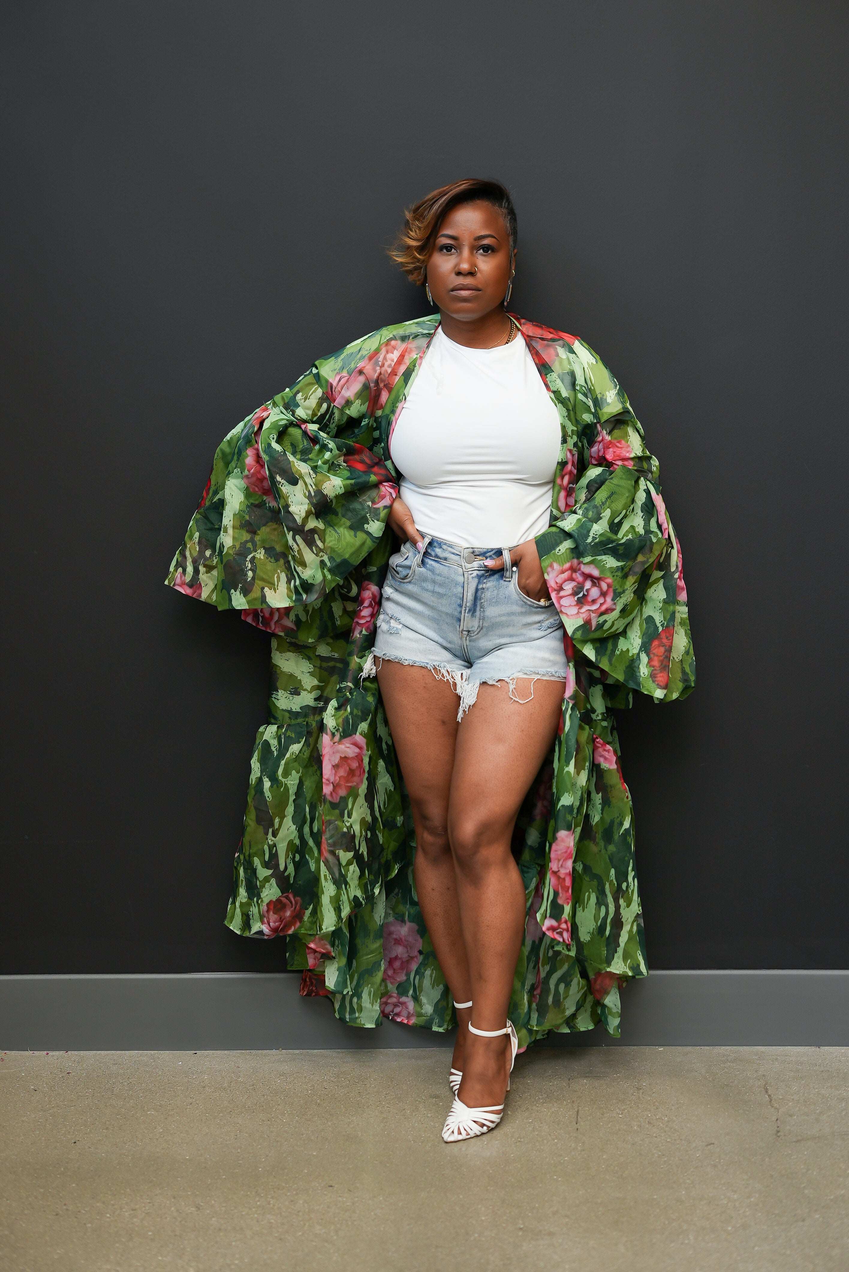 Floral x Camo Print Duster